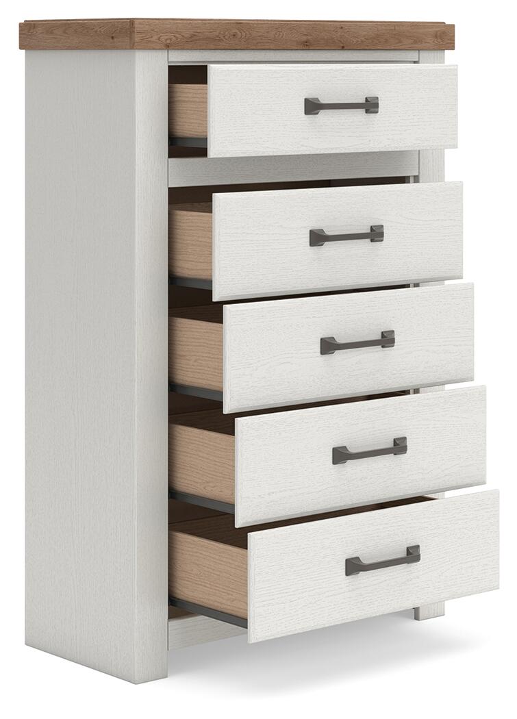 Savonport - Five Drawer Chest - White / Brown - Image 4