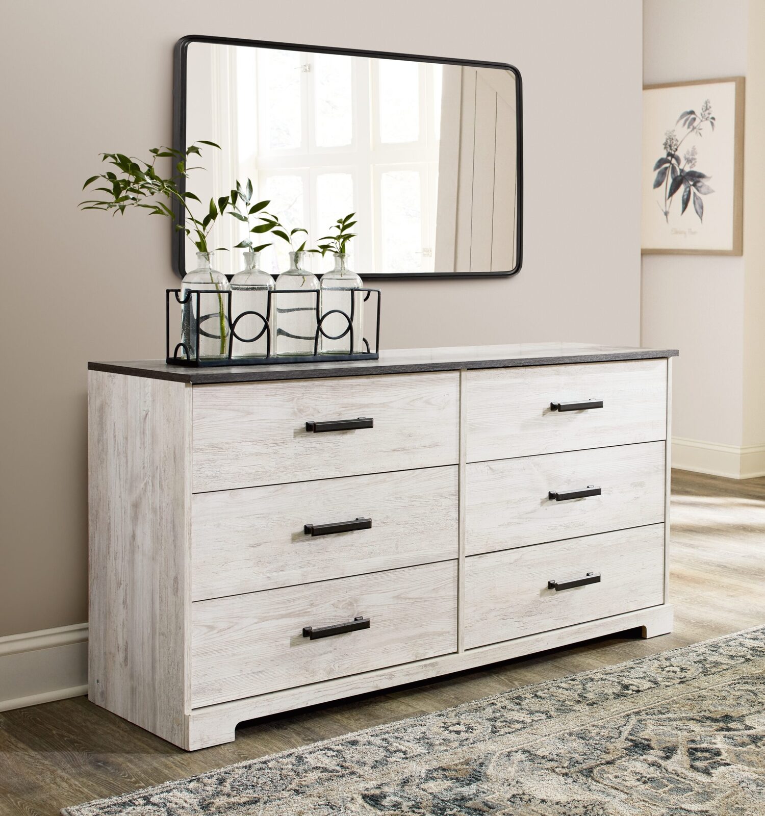 Shawburn - Six Drawer Dresser - Pewter-tone pulls - White / Black / Gray - Image 6