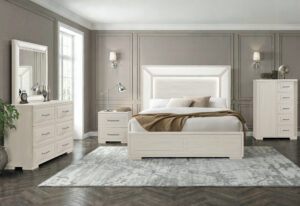 Clara - 5 Piece Bedroom Set (Bed, Dresser & Mirror, Nightstand, Chest) - Beige