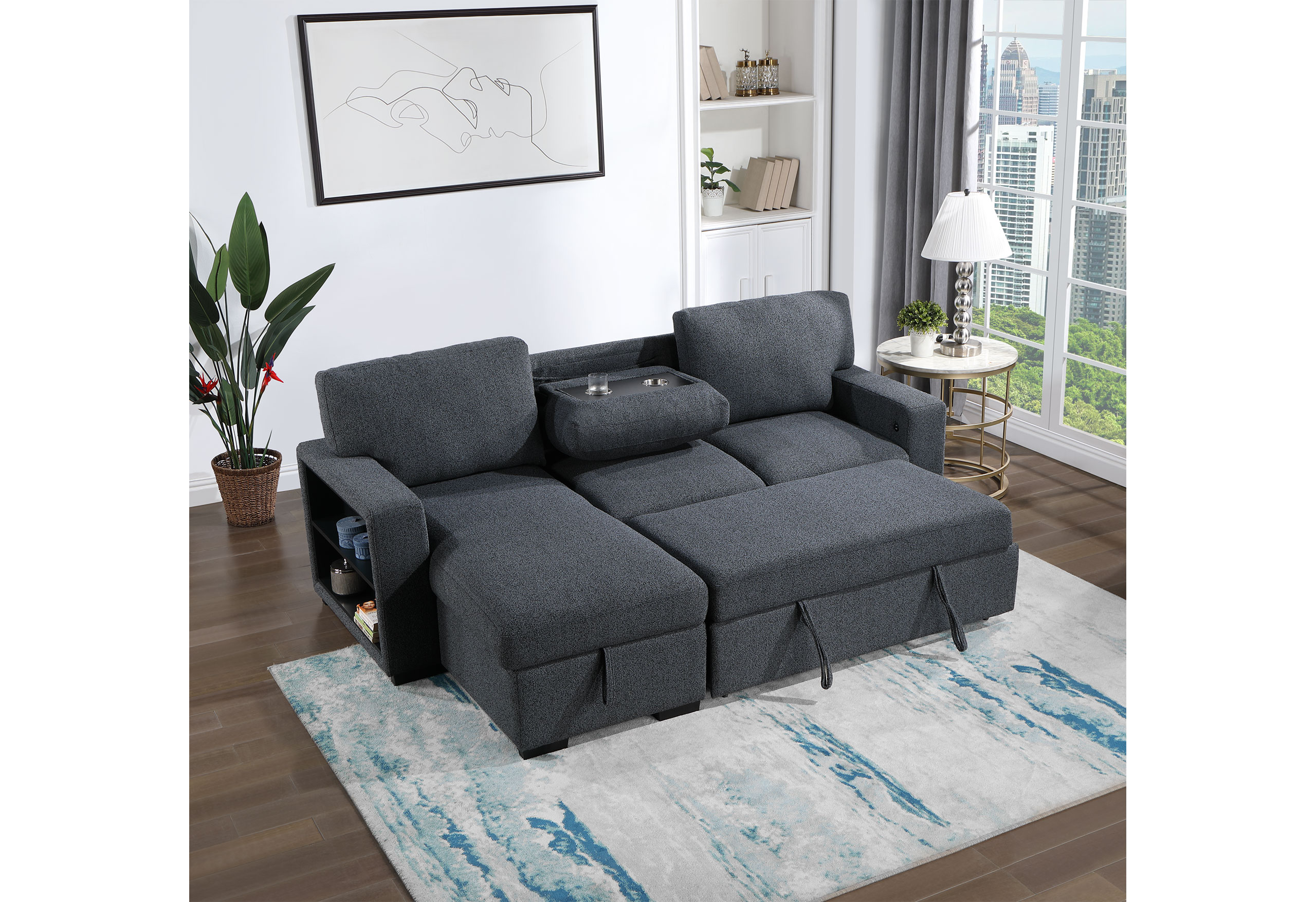 U0202 - Pull Out Sofa Bed - Dark Gray - Image 2