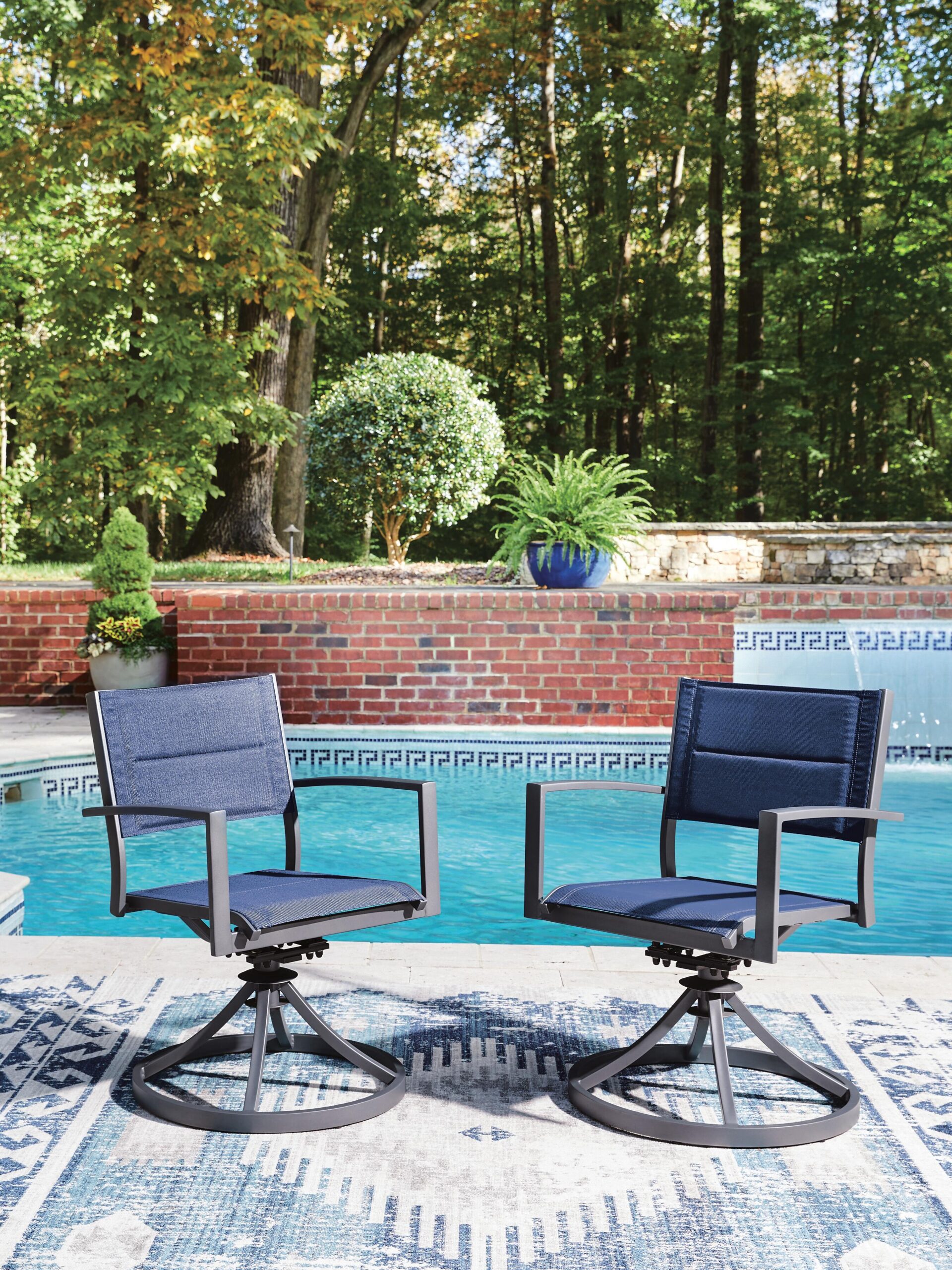 Rocky Creek - Sling Swivel Chair (Set of 2) - Blue / Gray - Image 2