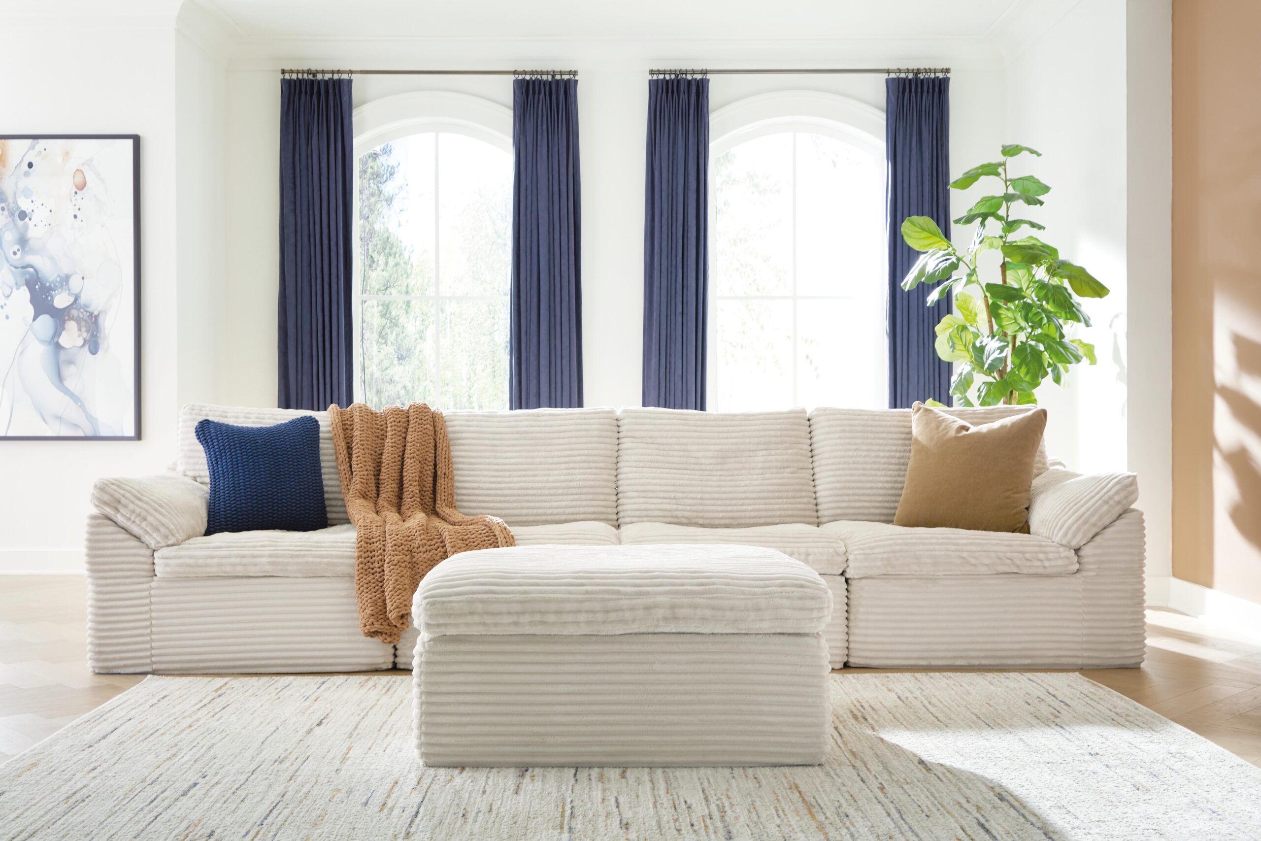 Fannin - 4-Piece Sectional With Ottoman - Ivory - Image 3