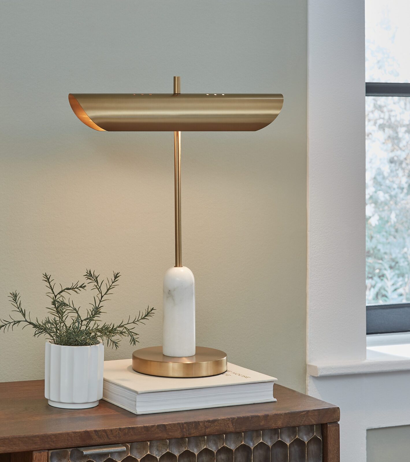 Rowleigh - Marble Desk Lamp - Gold Finish / White - Image 2