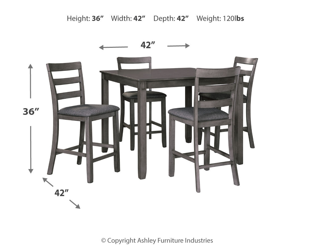 Bridson - Square Counter TBL Set (Set of 5) - Gray - Image 4