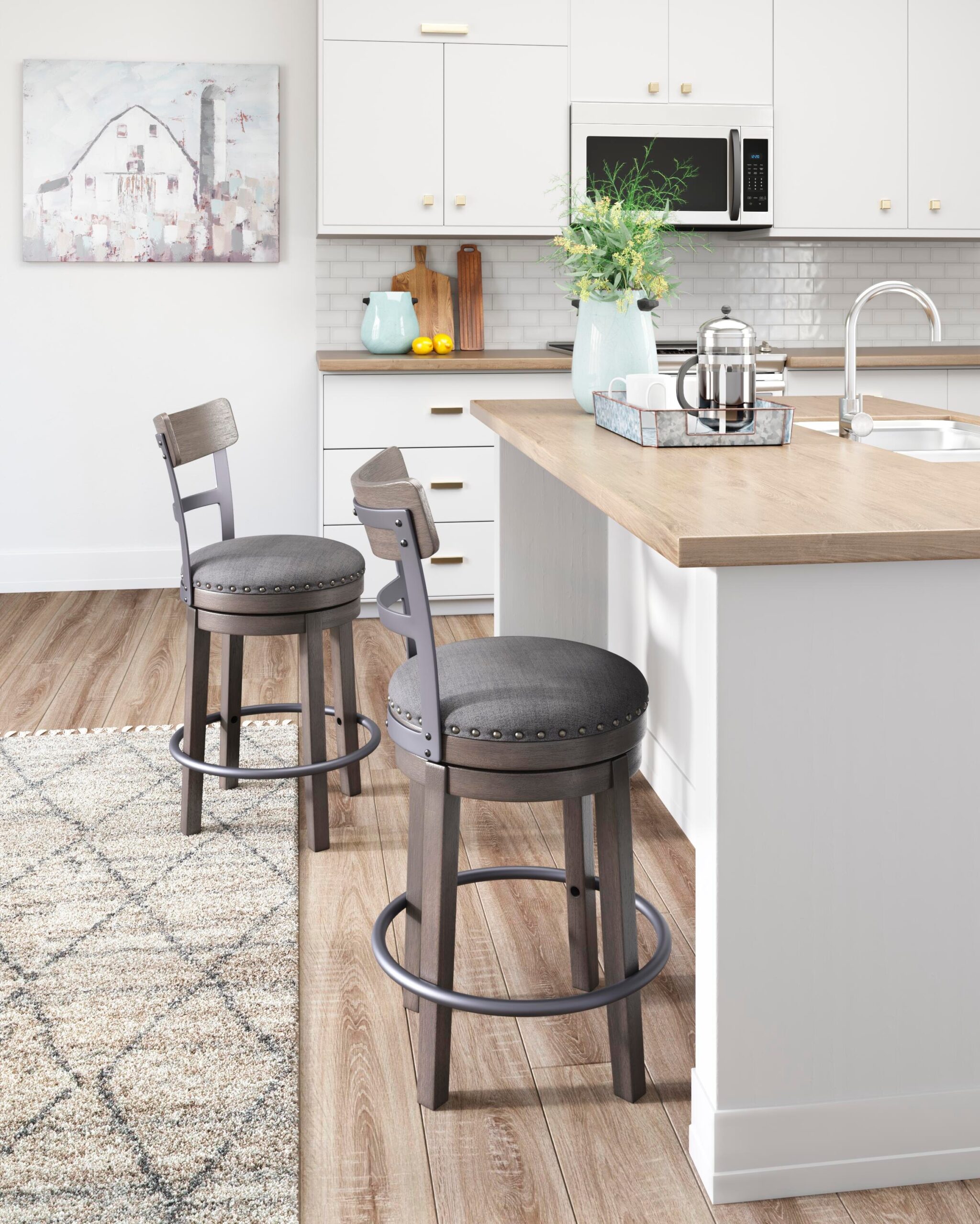 Caitbrook - UPH Swivel Barstool - Gray - Image 2