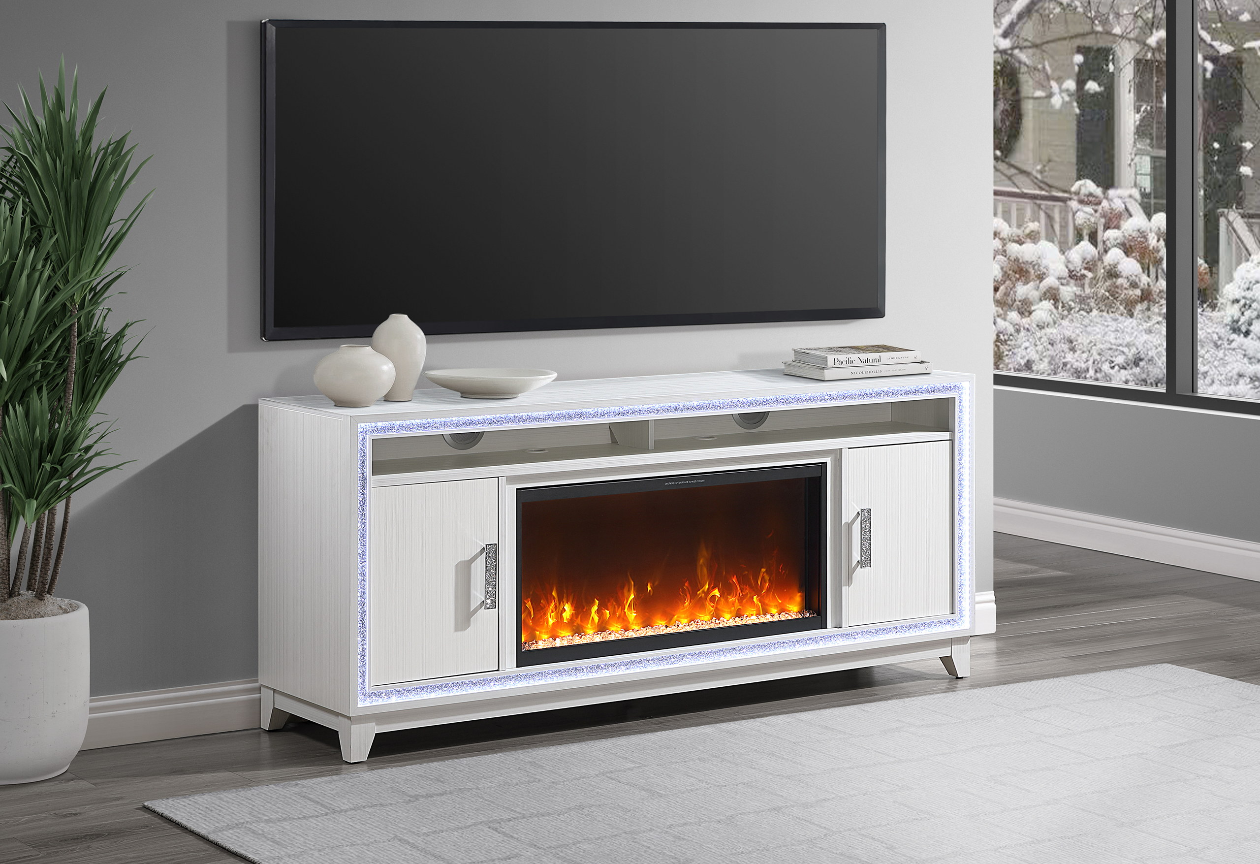 Lily - 72" Entertainment Unit With LED, Speakers, Crystal Inserts