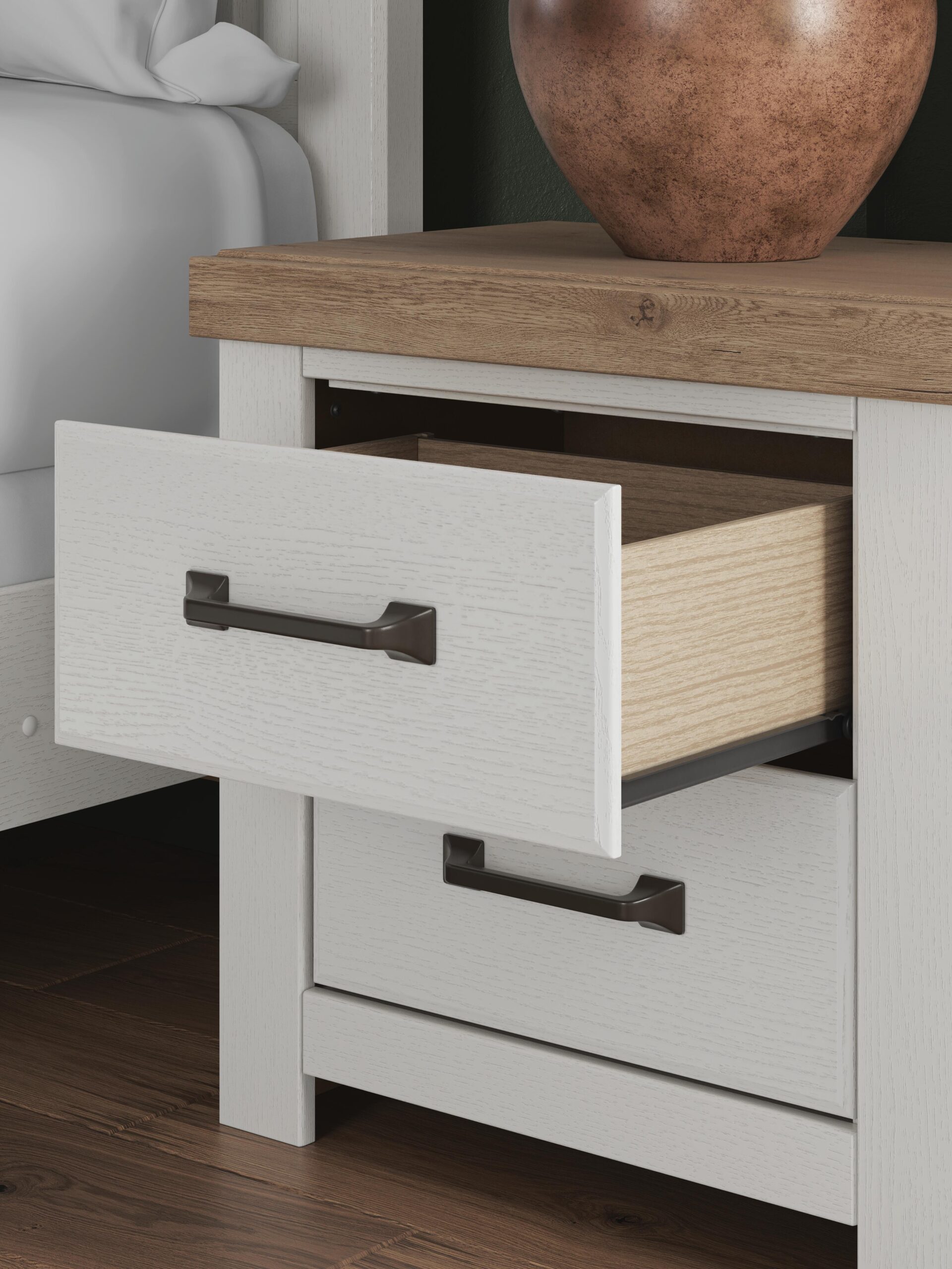 Savonport - Two Drawer Night Stand - White / Brown - Image 10
