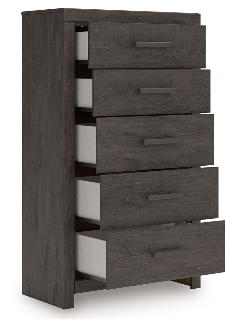 Prendonea - Five Drawer Chest - Charcoal - Image 4