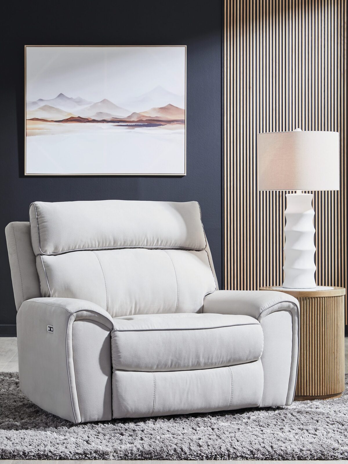 Social Pointe - Power Recliner / Adjustable Headrest - Pearl / Ash - Image 2