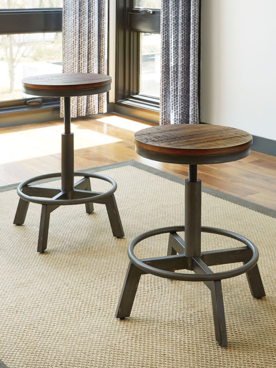 Torjin - 3 Pc. - Long Counter Table, 2 Stools - Dark Brown - Image 2