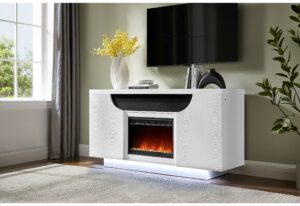 Aileen - 66" Entertainment Unit With LED, Speakers, Crystal Inserts And Pop Up Center Doors - White