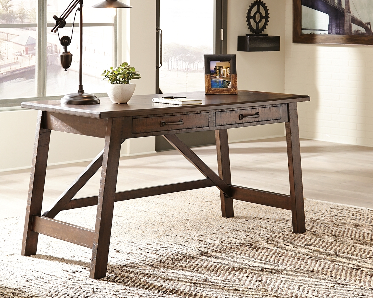 Baldridge - Home Office Large Leg Desk - Rustic Brown - Image 2