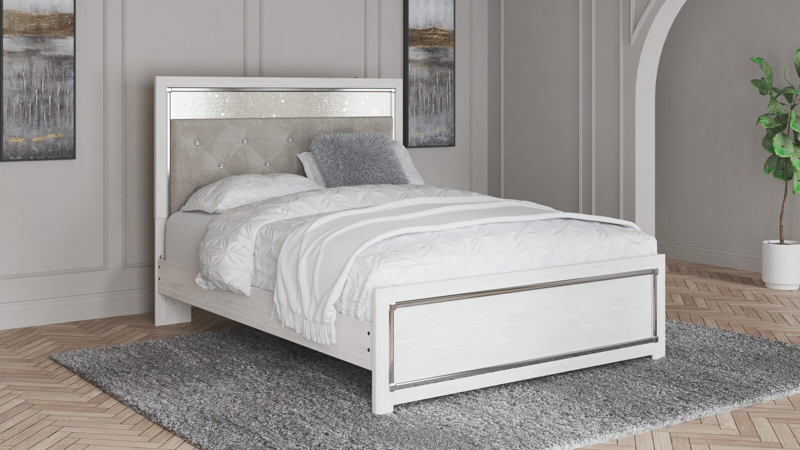 Altyra - Queen Panel Bed With Roll Slats - White - Image 2