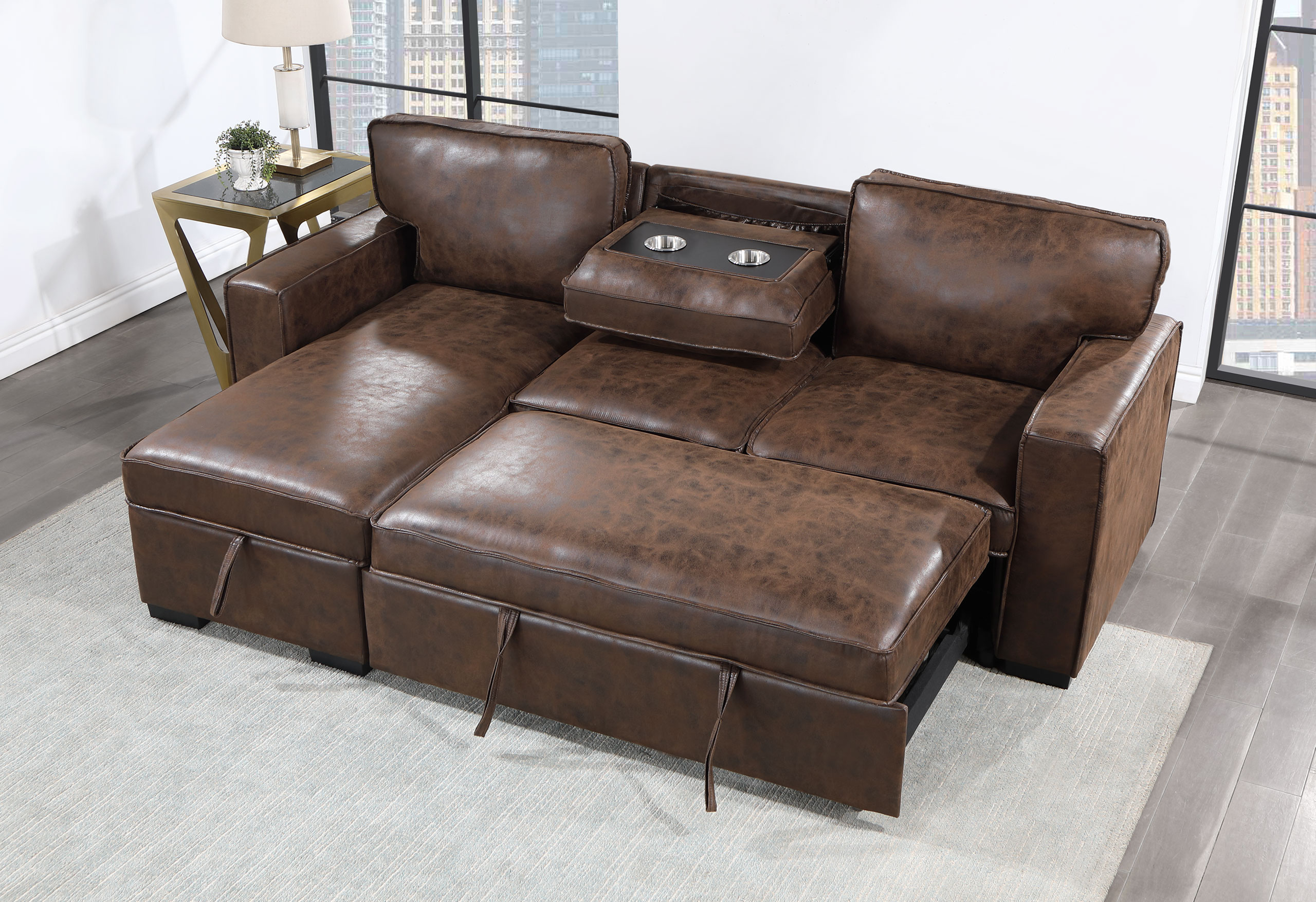 U0203 - Reversible Pullout Sofa Bed - Coffee - Image 2