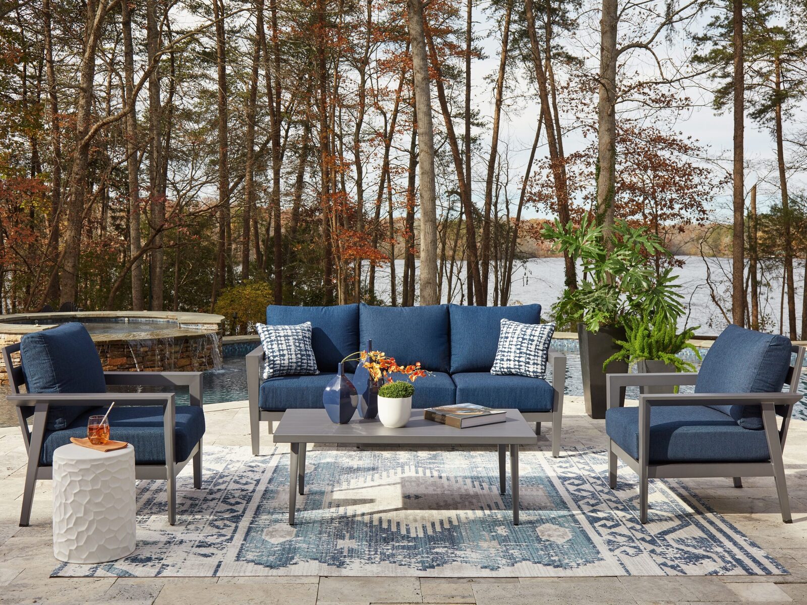 Gali - Sofa / Chairs / Table Set (Set of 4) - Gray / Blue - Image 2