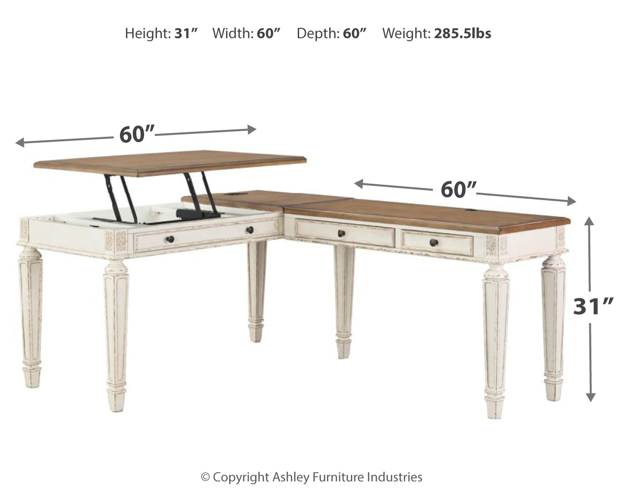 Realyn - L Shaped Desk With Lift Top - White / Brown - Image 4