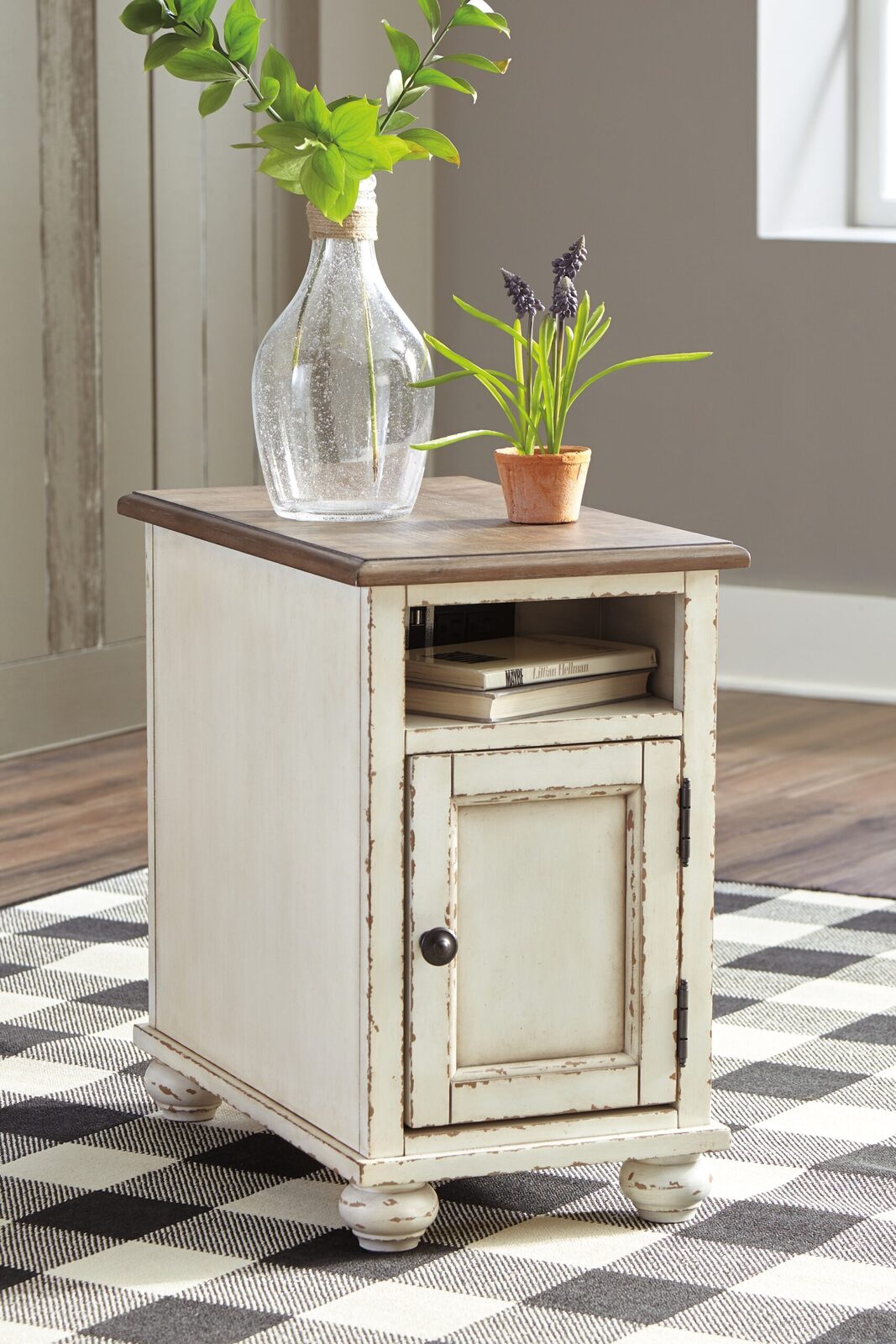 Realyn - Chair Side End Table - AC / USB - White / Brown - Image 3