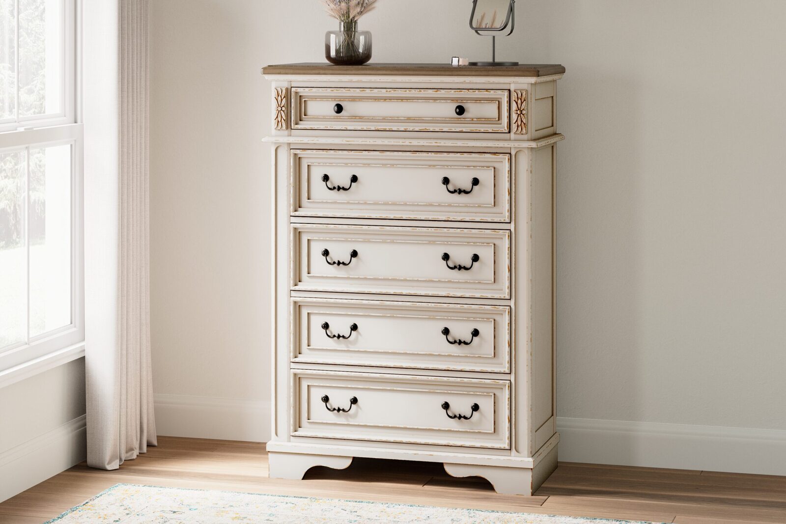 Realyn - Five Drawer Chest - White / Brown / Beige - Image 2