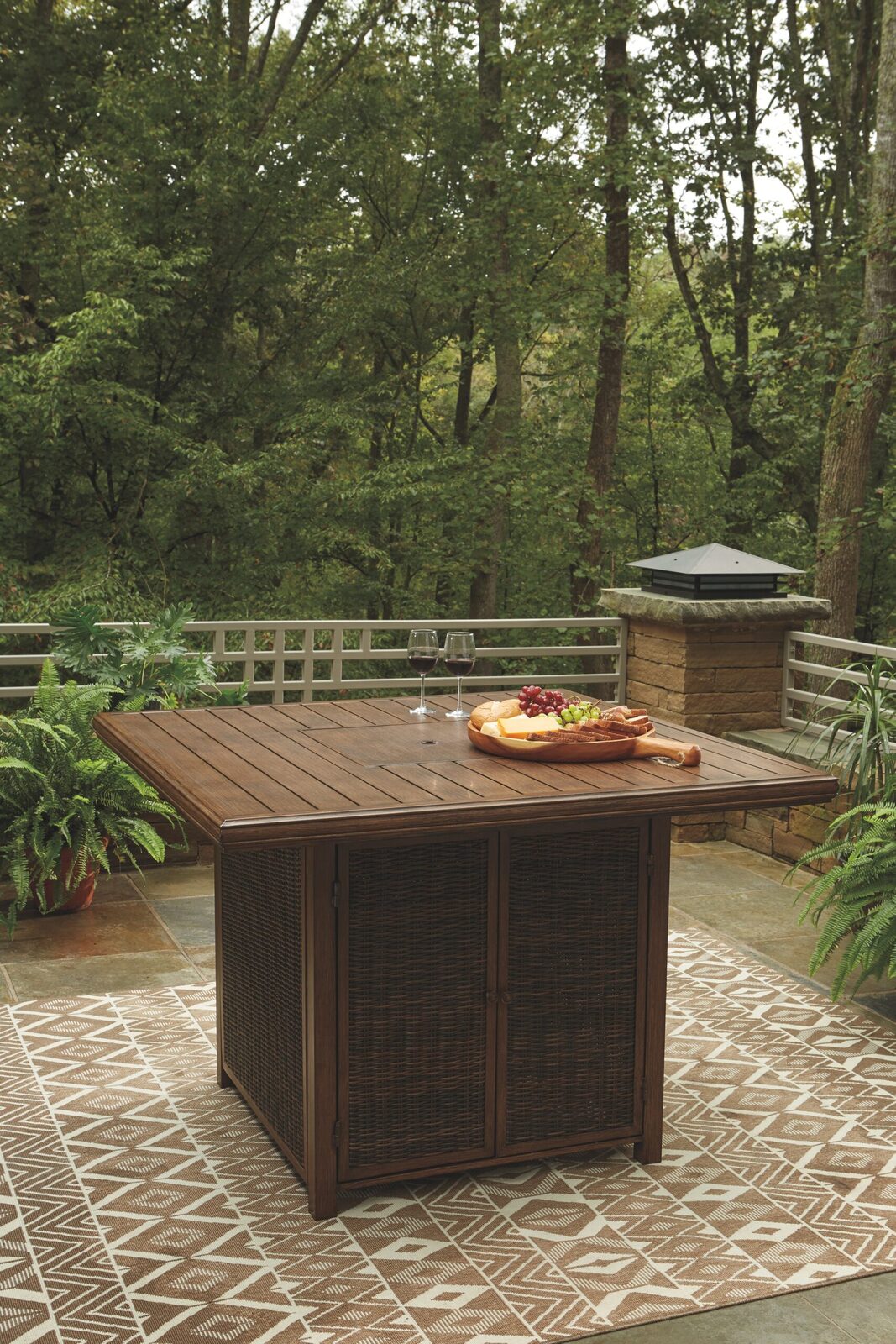 Paradise Trail - Square Bar Table w/Fire Pit - Medium Brown - Image 11