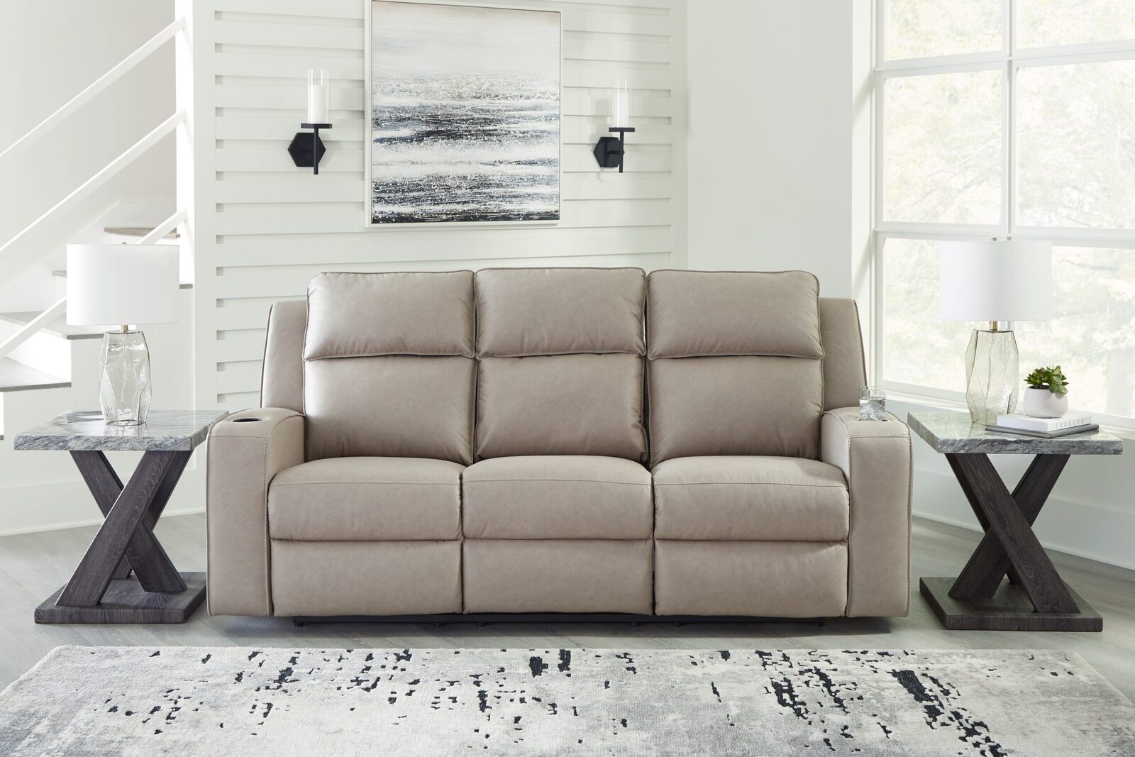 Lavenhorne - Rec Sofa W/Drop Down Table - Pebble - Image 2
