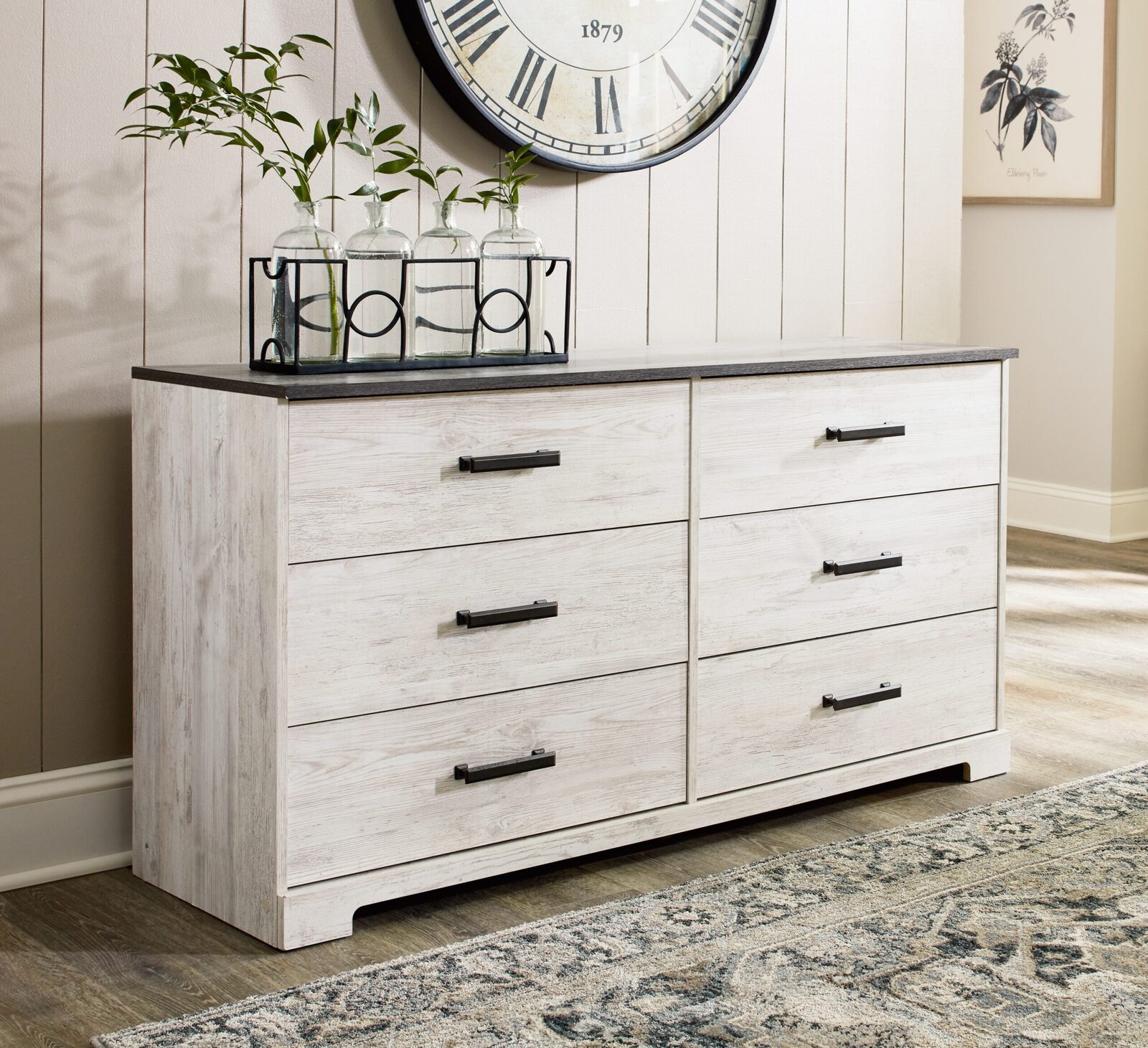 Shawburn - Six Drawer Dresser - Pewter-tone pulls - White / Black / Gray - Image 2