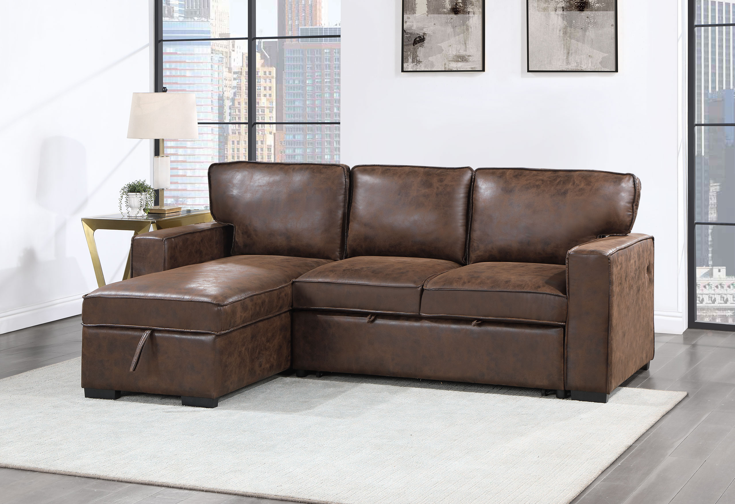 U0203 - Reversible Pullout Sofa Bed - Coffee