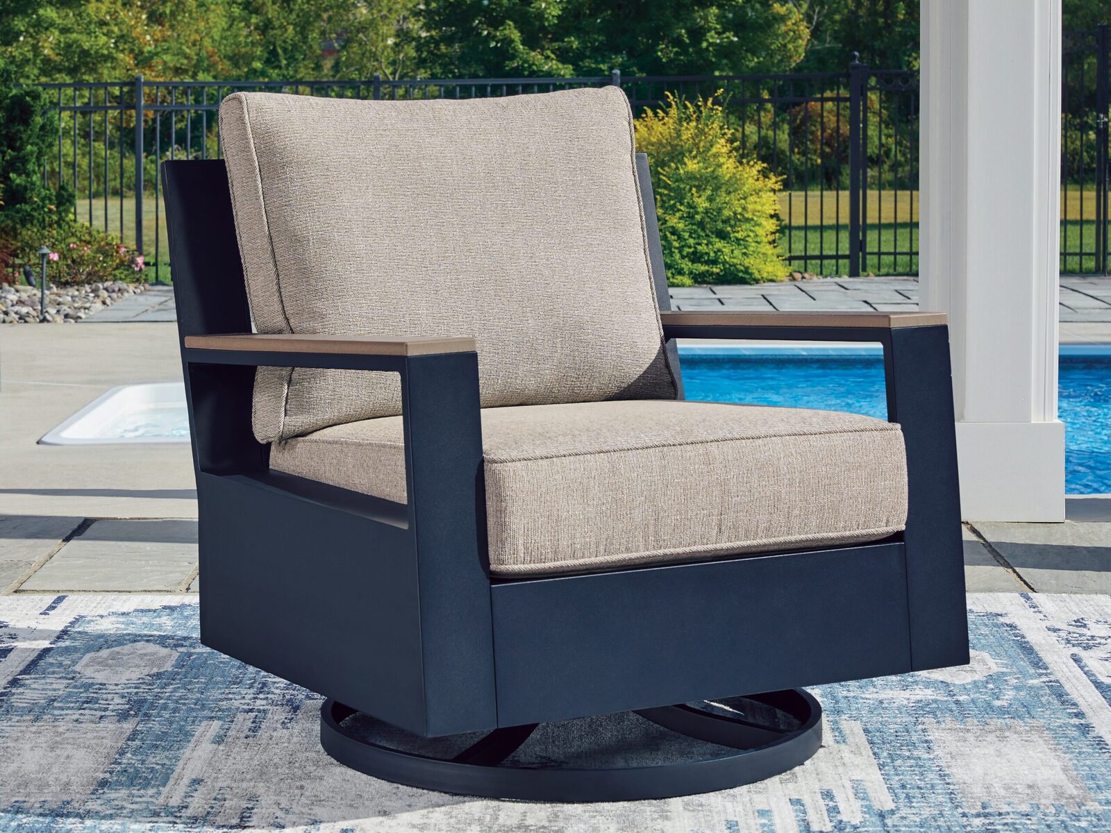 East Beach - Swivel Glider Chair With Cushion - Blue - Image 2