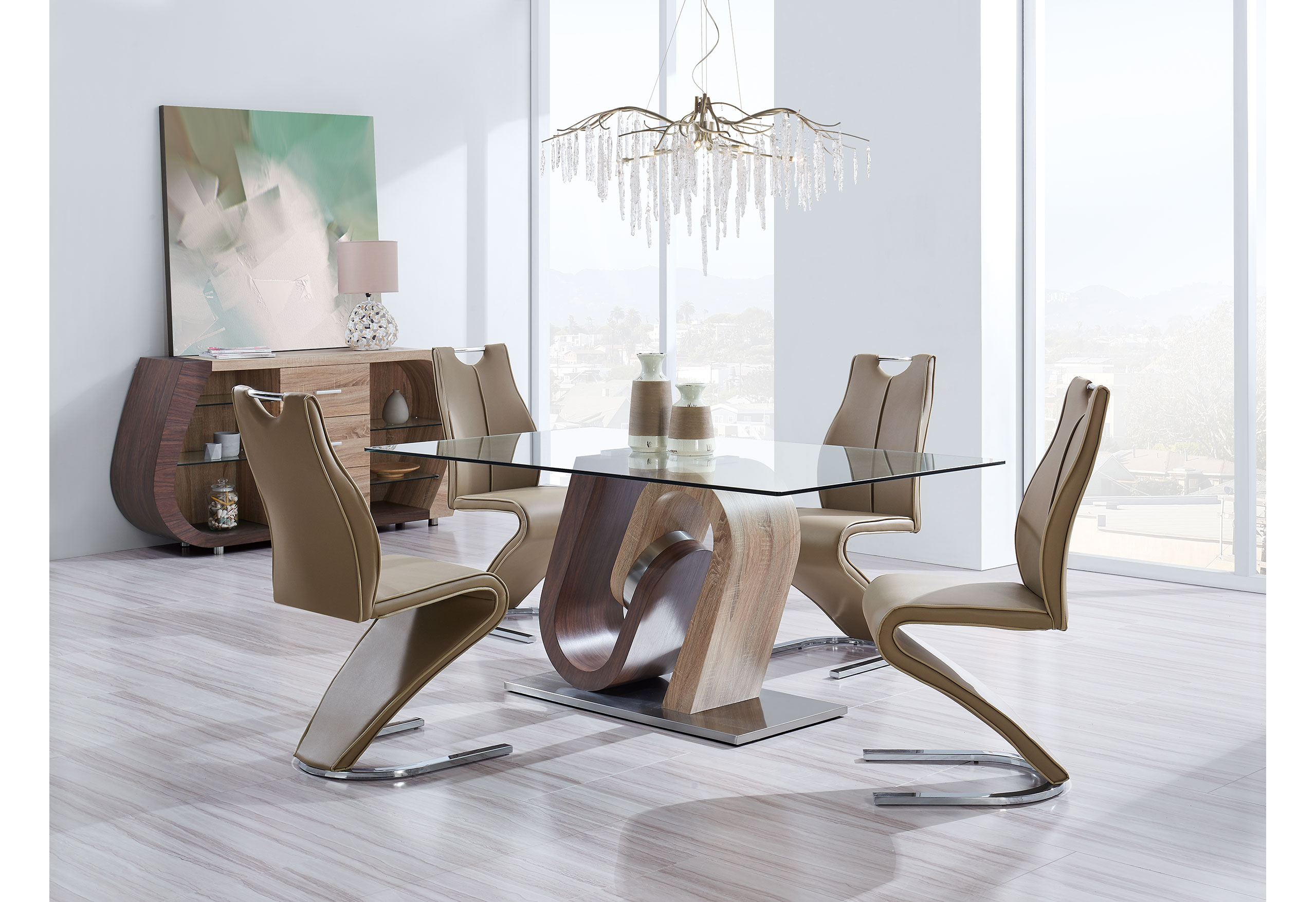 D4126 - Dining Table - Dark Brown / Oak / Silver - Image 2