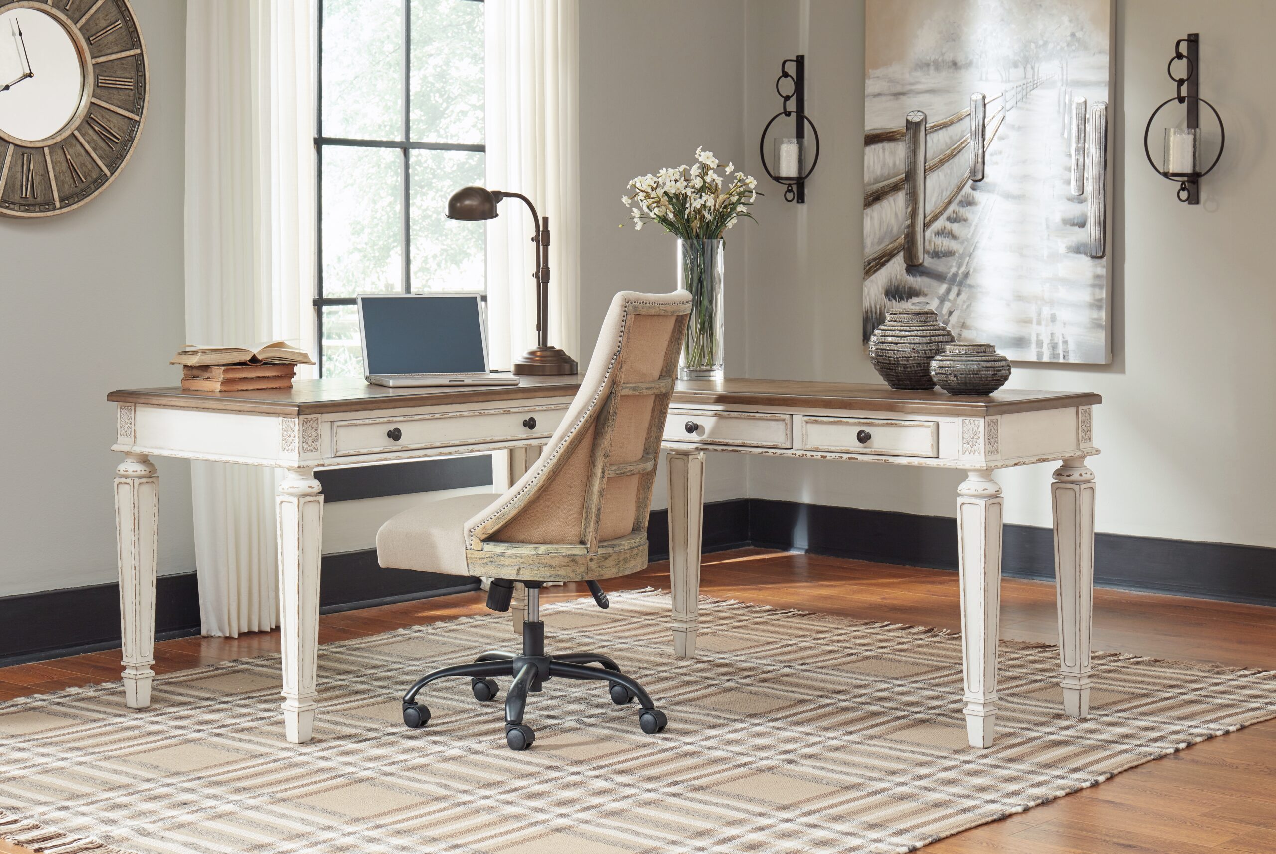 Realyn - L Shaped Desk With Lift Top - White / Brown - Image 9