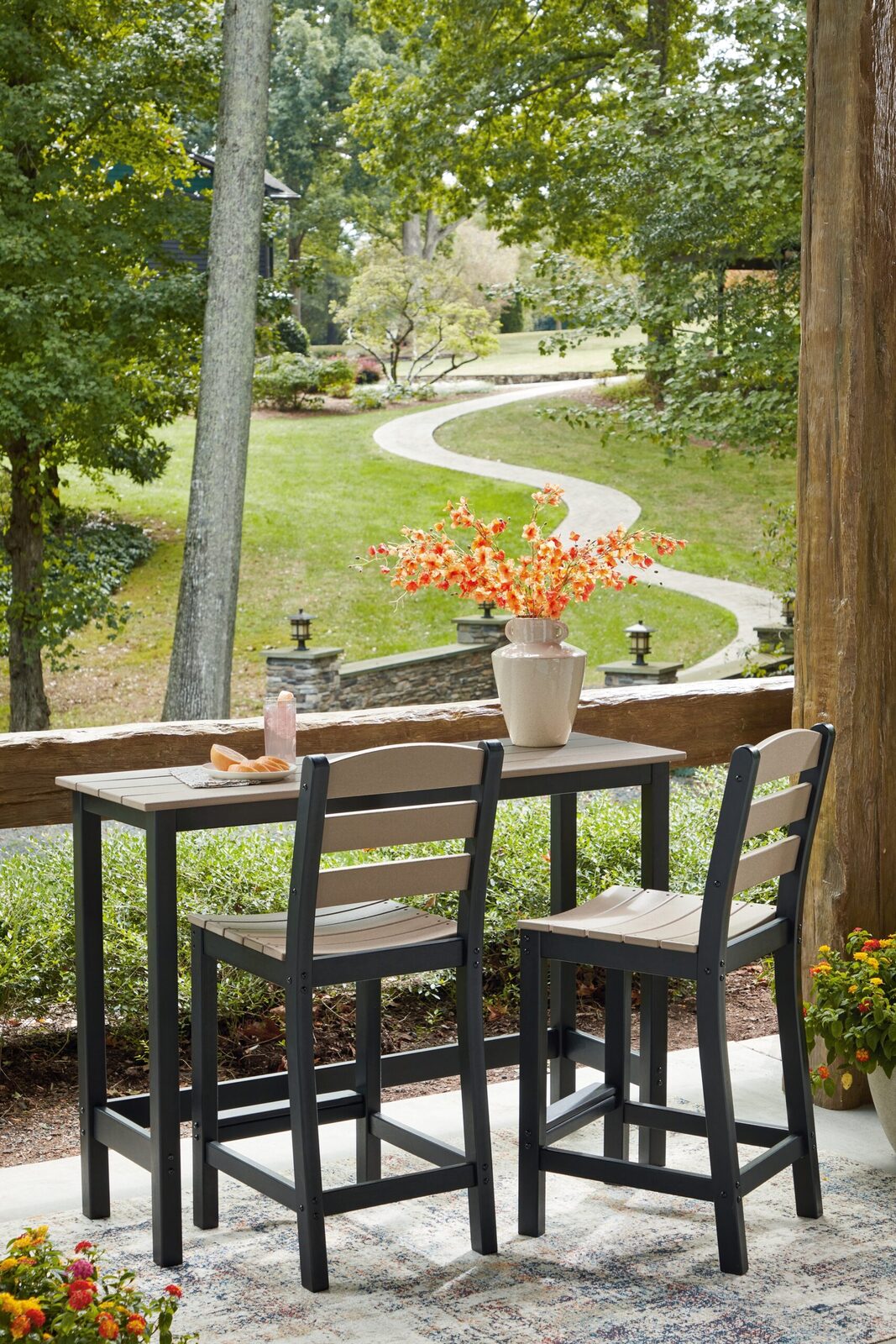 Shoreline Beach - Outdoor Counter Table And 2 Barstools (Set of 3) - Black / Beige - Image 10