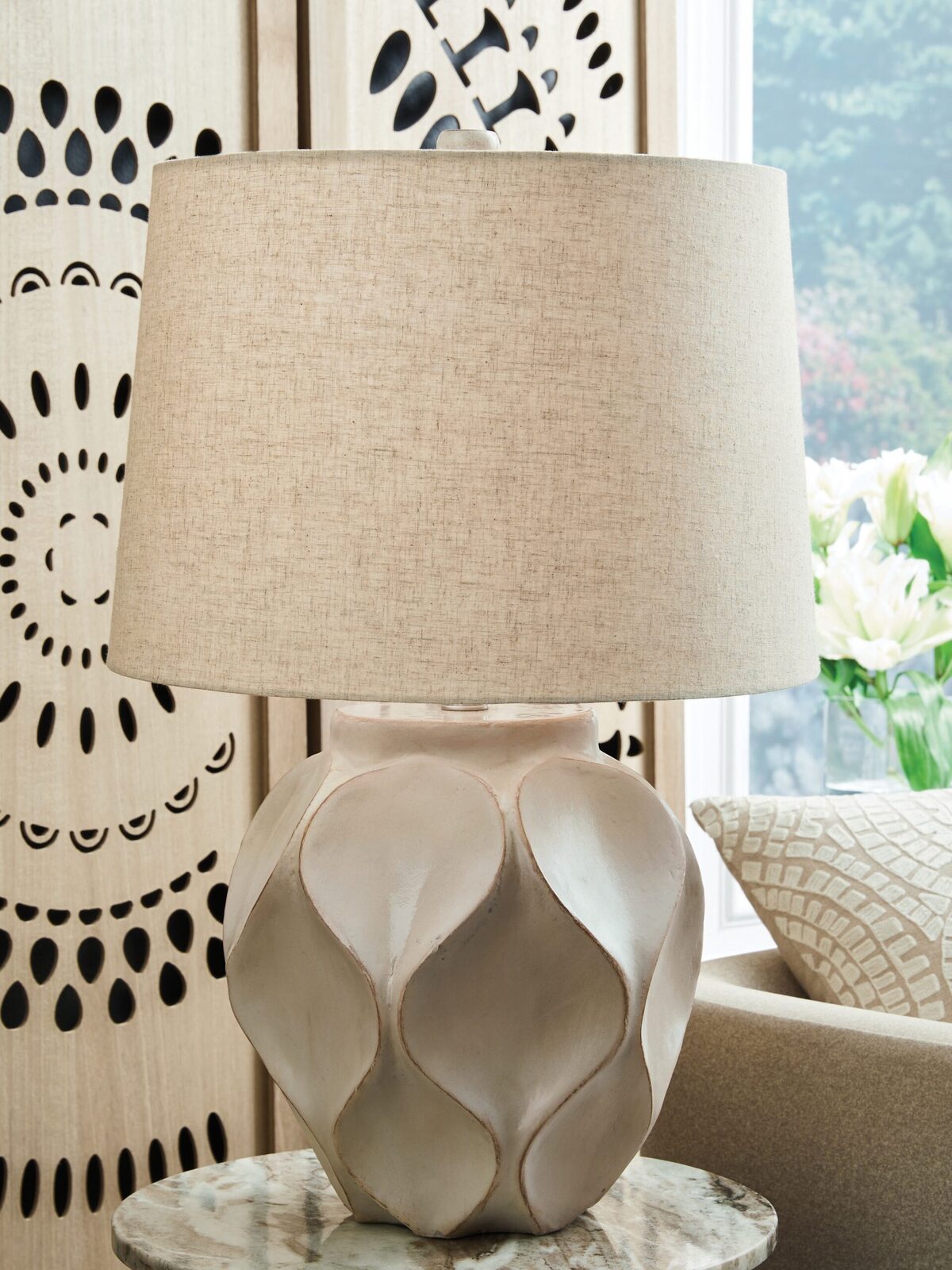 Edselham - Paper Table Lamp - Distressed Cream - Image 2