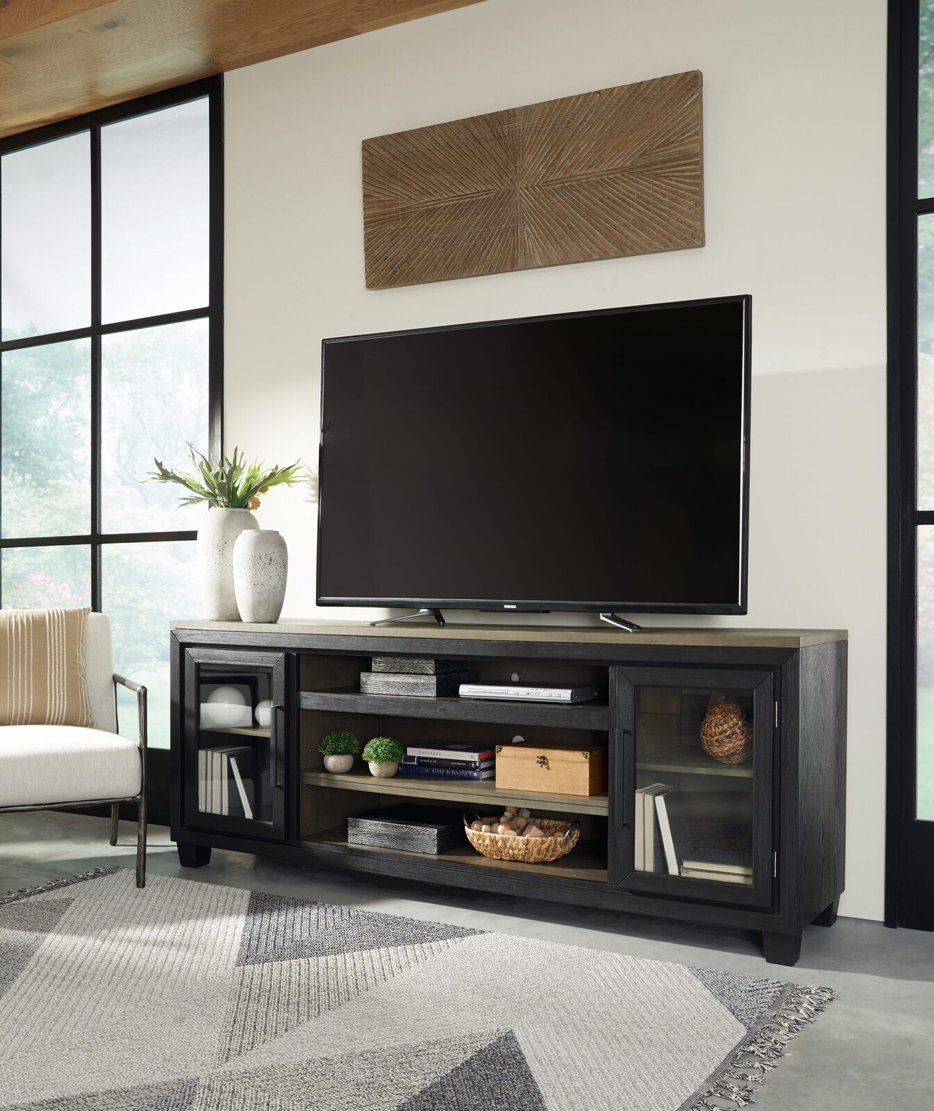 Foyland - XL TV Stand w/Fireplace Option - Black / Brown - Image 2