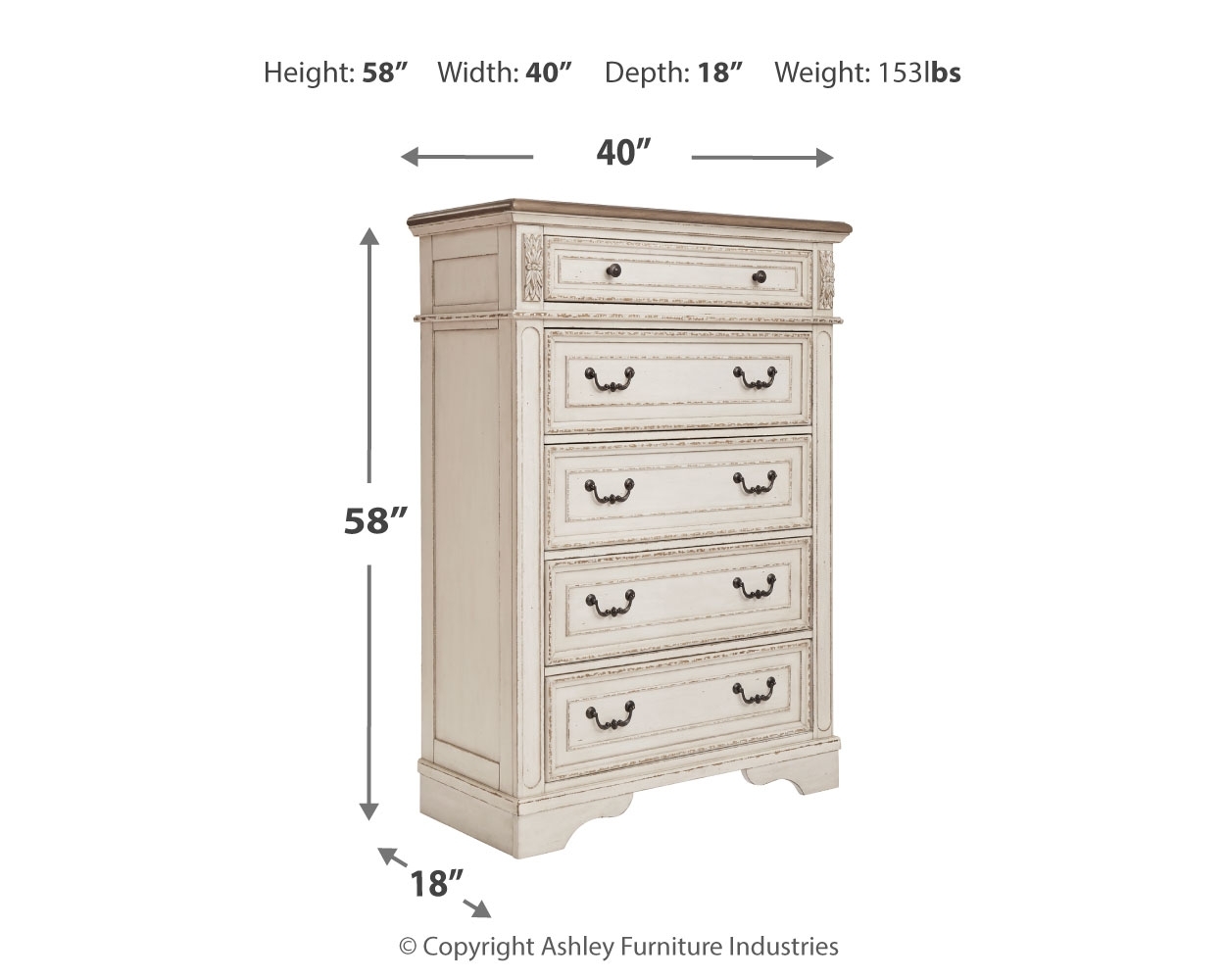 Realyn - Five Drawer Chest - White / Brown / Beige - Image 4