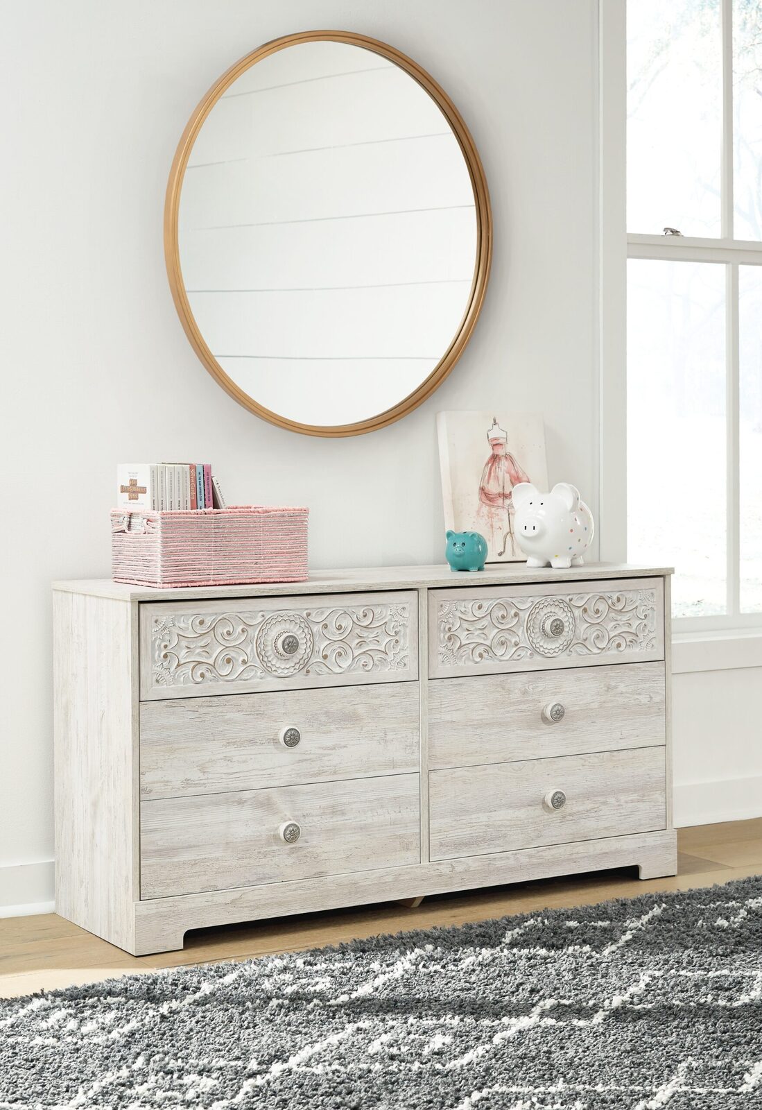 Paxberry - Six Drawer Dresser - Weatherworn - Whitewash - Image 6