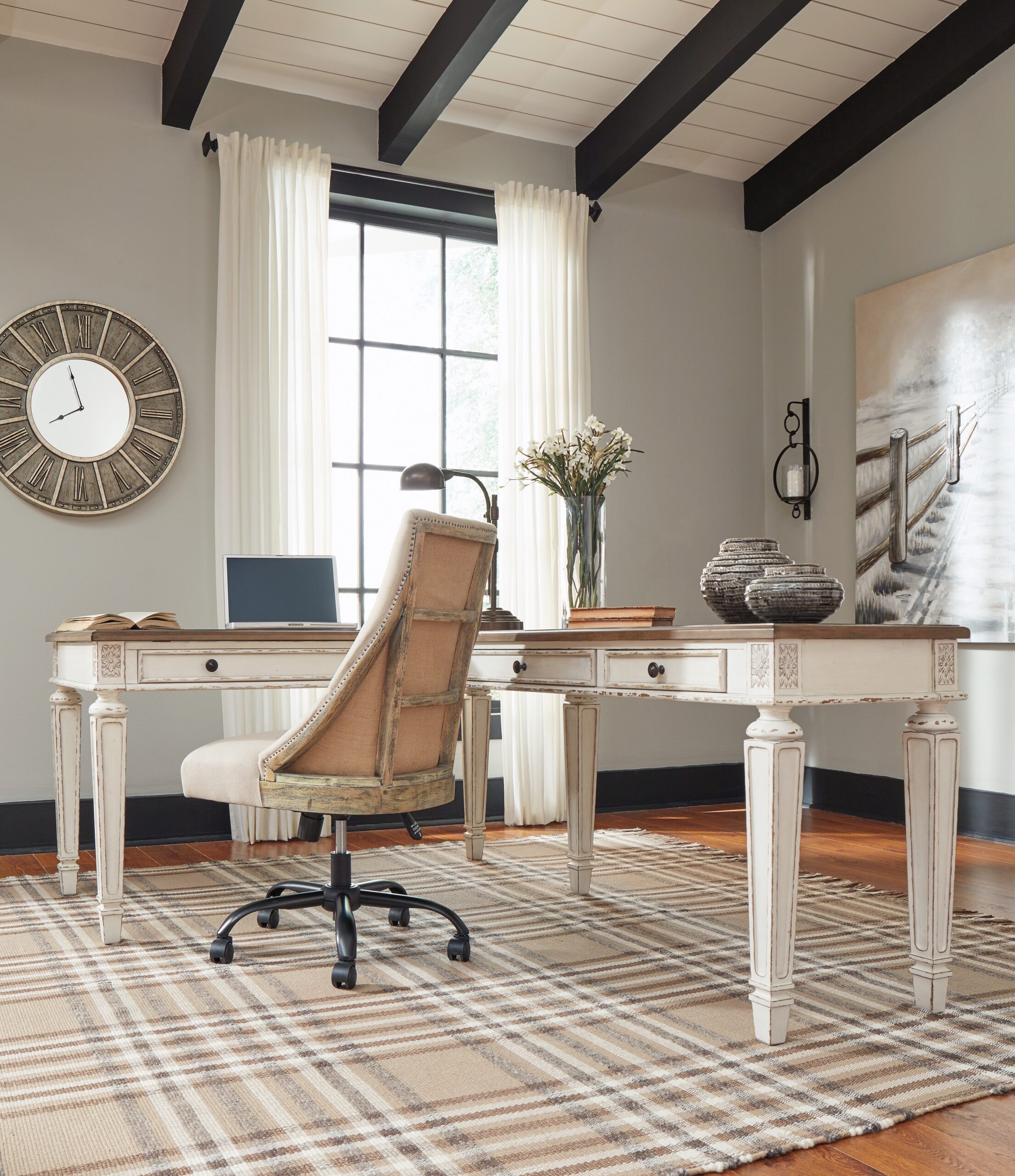 Realyn - L Shaped Desk With Lift Top - White / Brown - Image 11
