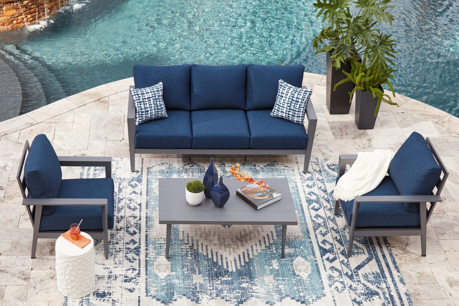 Gali - Sofa / Chairs / Table Set (Set of 4) - Gray / Blue - Image 12