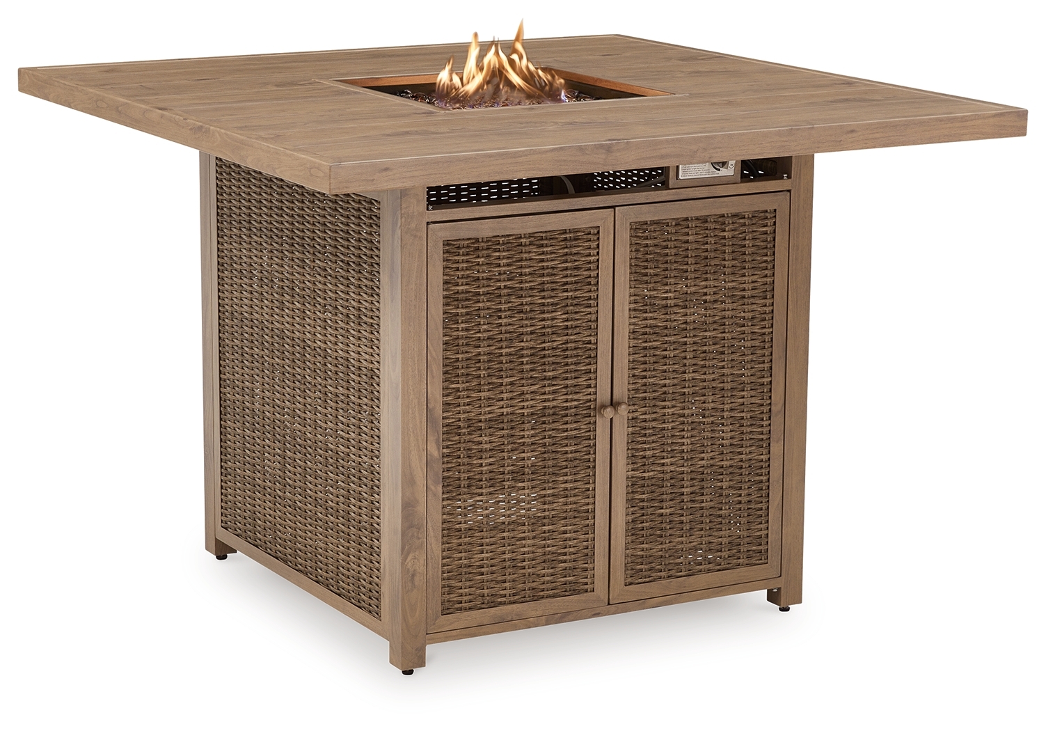Walton Bridge - 5 Pc. - Square Bar Table W/Fire Pit, 4 Barstools - Driftwood - Image 4