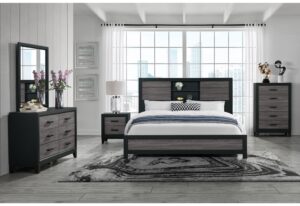Lisbon - 5 Piece Bookcase Bedroom Set - Gray / Black