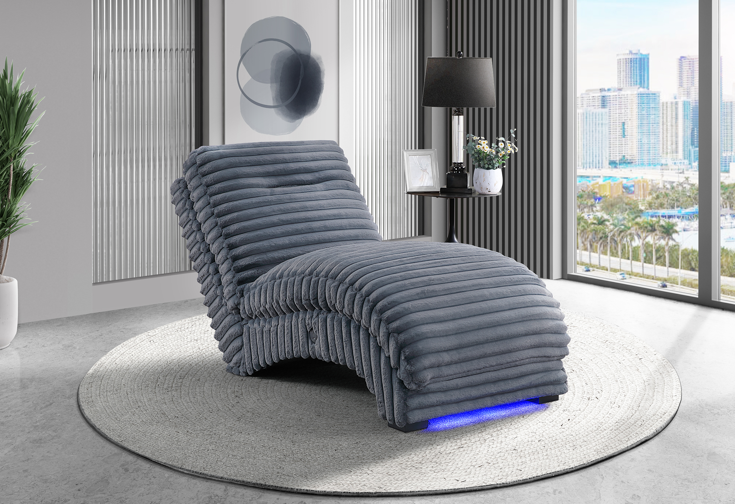 Dominic - Chaise With LED And USB - Gray - Image 9
