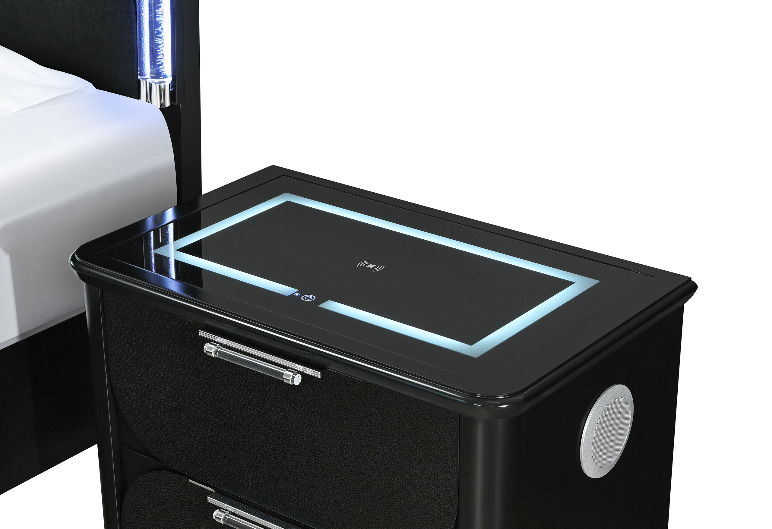 Lando - Nightstand With Speaker And Wireless Charging Platform - Black - Image 4