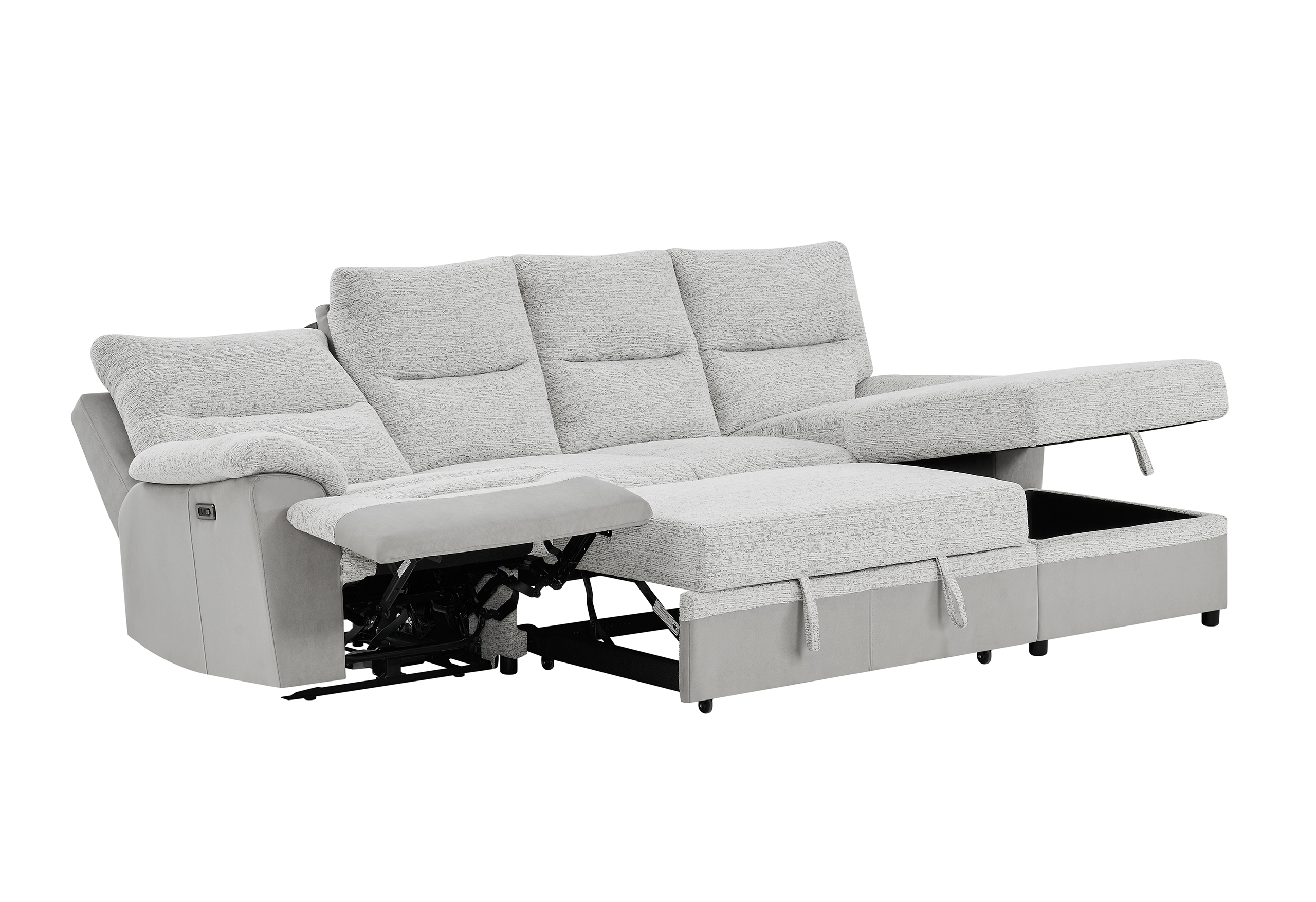 U3822 - Sectional With Pull Out Bed And USB - Light Gray - Image 4