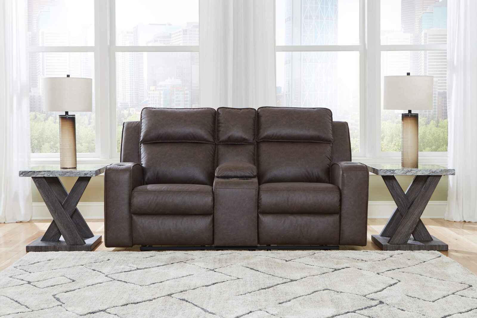 Lavenhorne - Dbl Rec Loveseat W/Console - Granite - Image 2