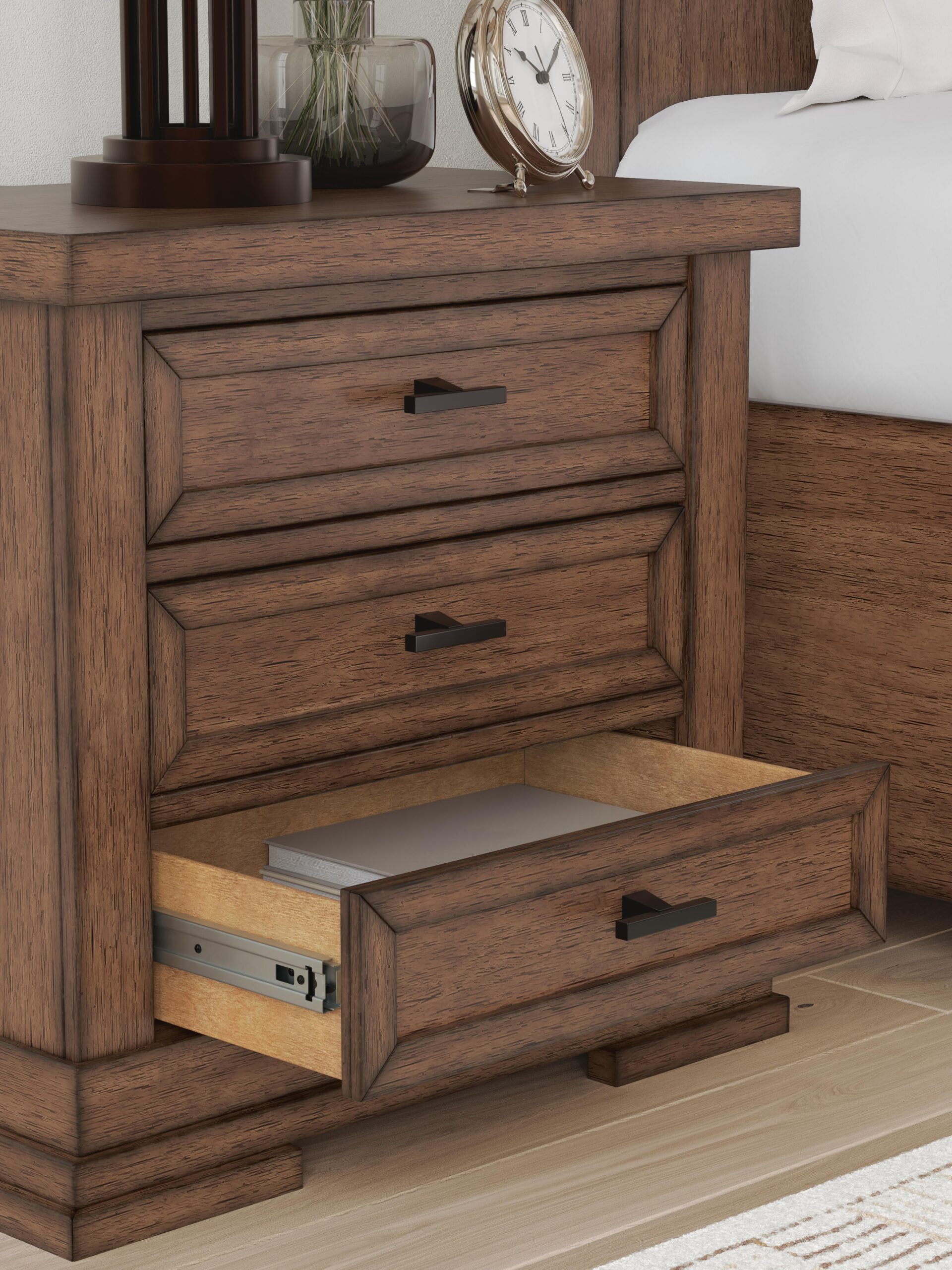 Taffenbrook - Three Drawer Night Stand - Medium Brown - Image 10