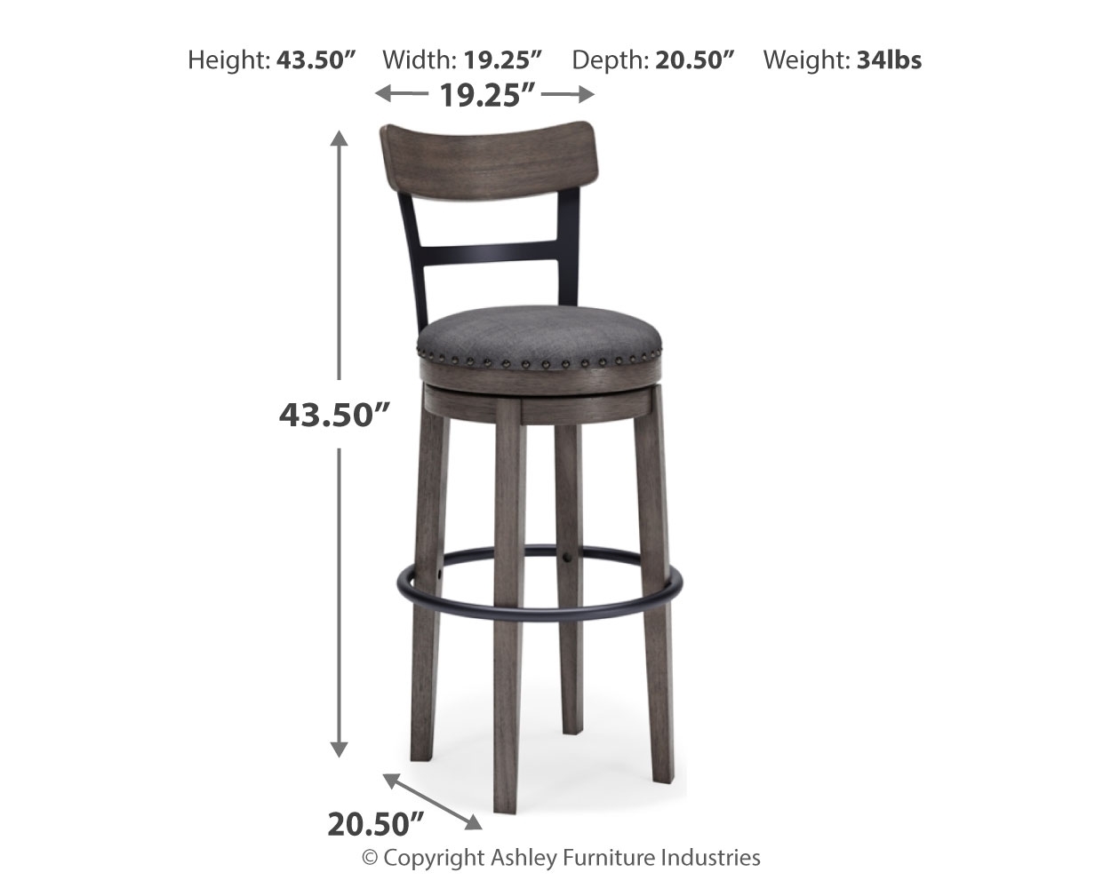 Caitbrook - Tall UPH Swivel Barstool - Gray - Image 4