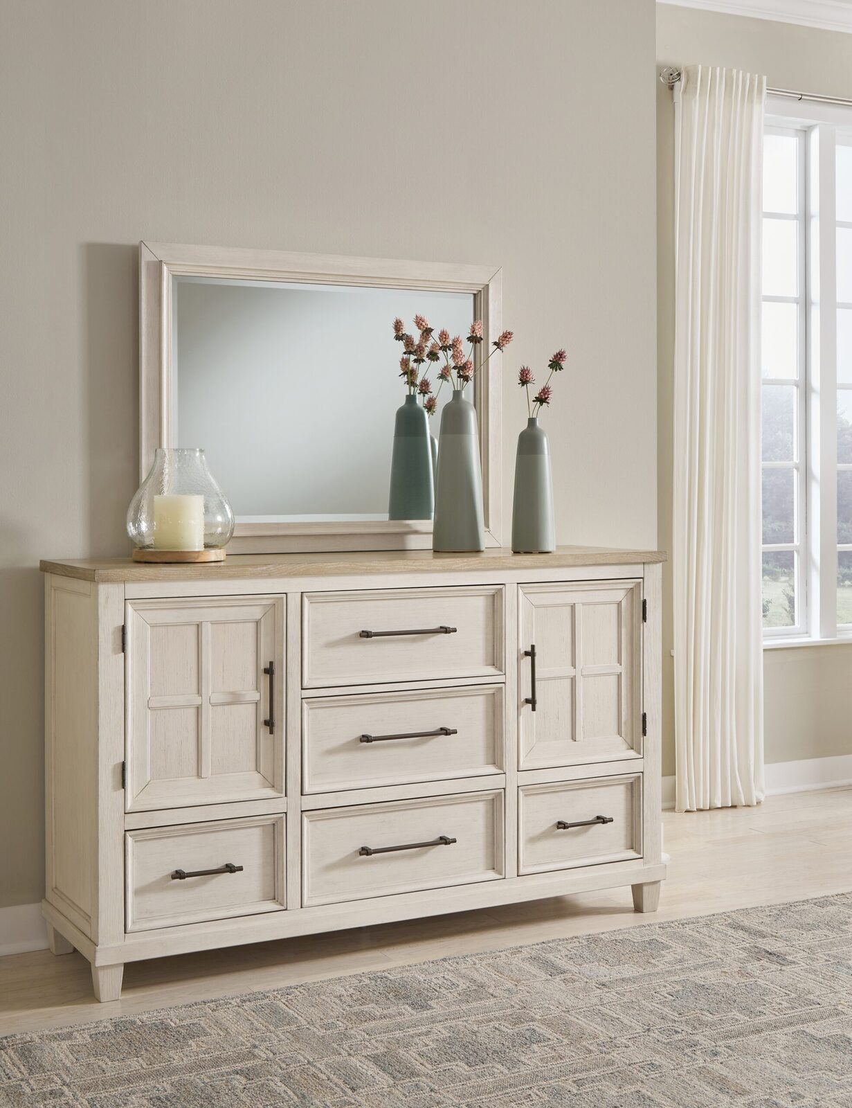 Shaybrock - Dresser And Mirror - Antique White / Brown - Image 4