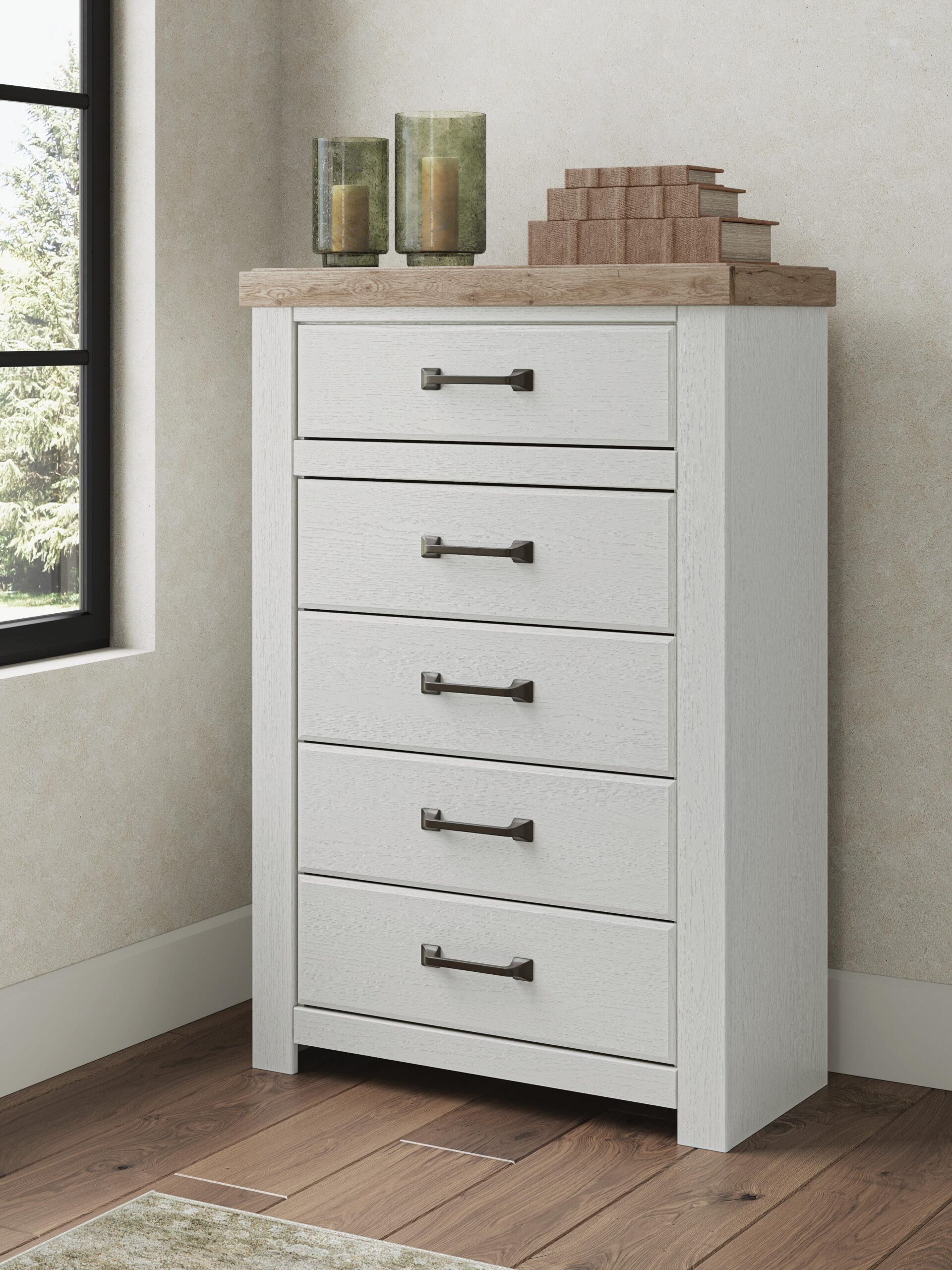 Savonport - Five Drawer Chest - White / Brown - Image 2