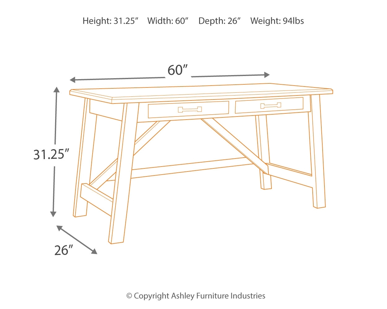 Baldridge - Home Office Large Leg Desk - Rustic Brown - Image 4