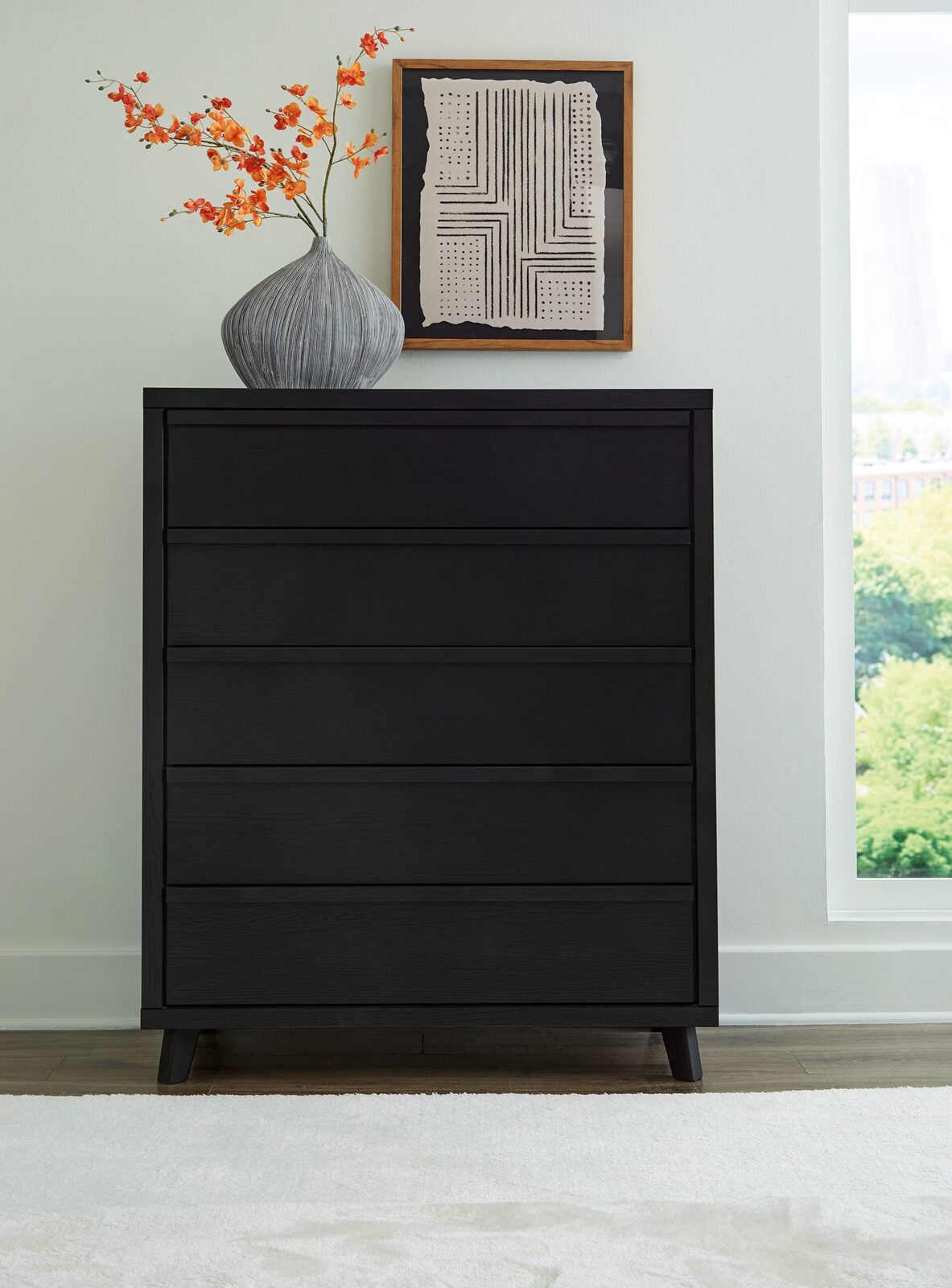 Danziar - Five Drawer Wide Chest - Black - Image 2