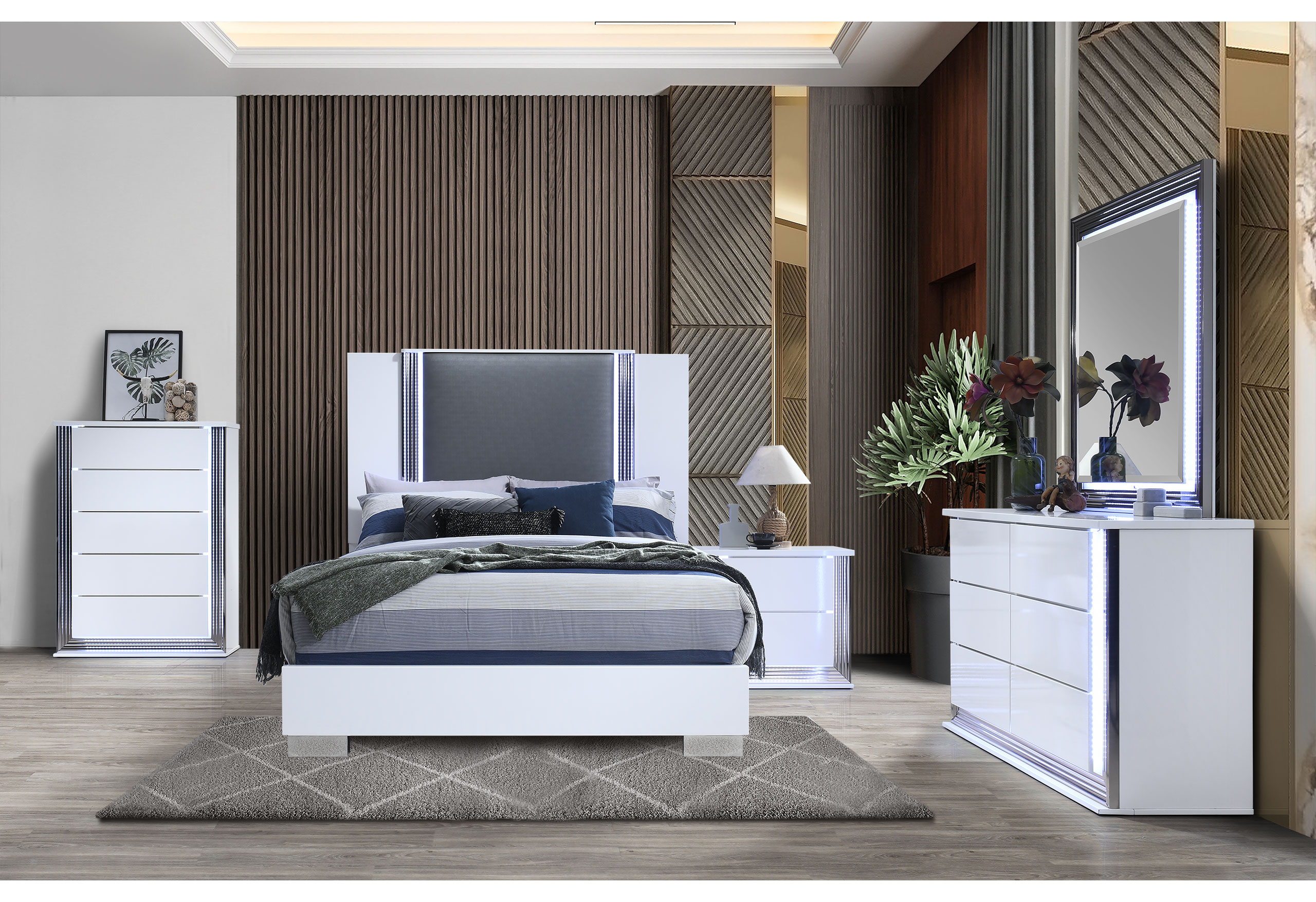 Ylime - Nightstand With LED - Smooth White - Image 4