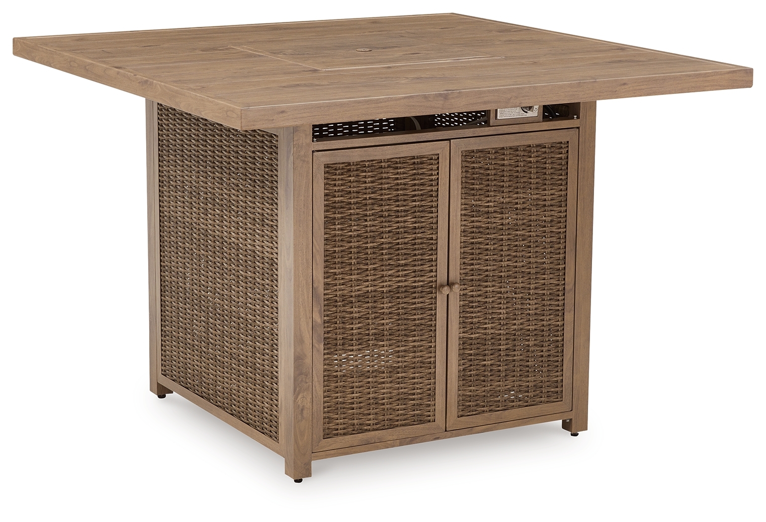 Walton Bridge - 5 Pc. - Square Bar Table W/Fire Pit, 4 Barstools - Driftwood - Image 3